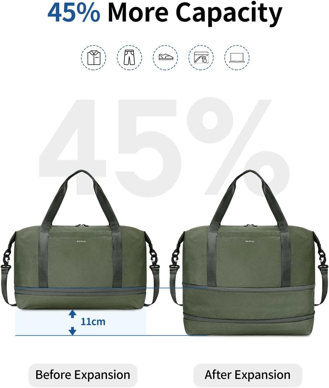 Thumbnail 2 de ECOHUB for Ryanair cabin bag 40x30x20 (expandable) with removable wet pocket – green