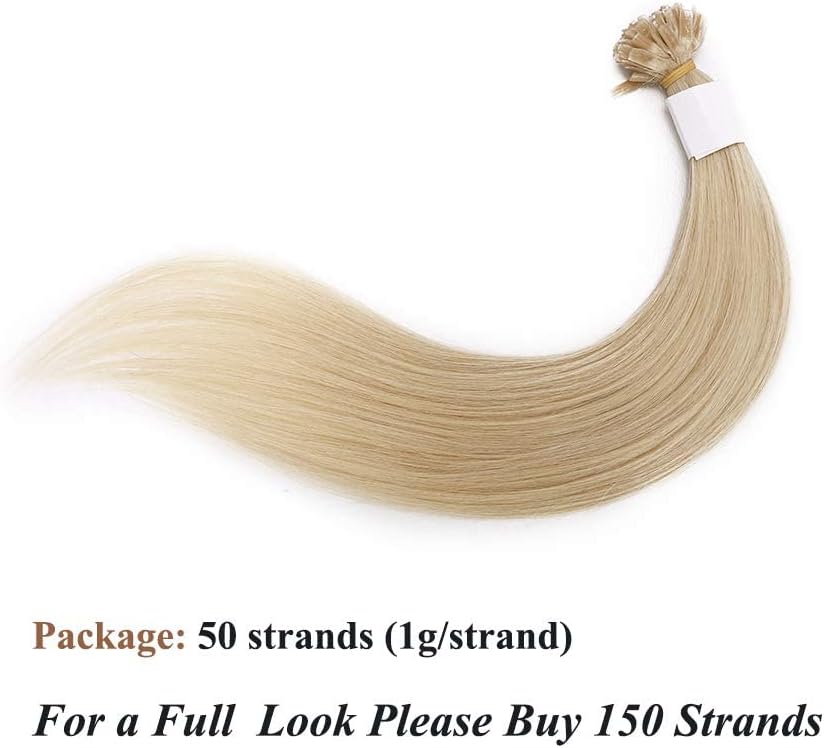 Detalle de SEGO Extensions Keratine Cheveux Naturel 1g × 50 Mèches – Extension à Chaud en Cheveux Humains, 60 cm, Blond Très Clair 613