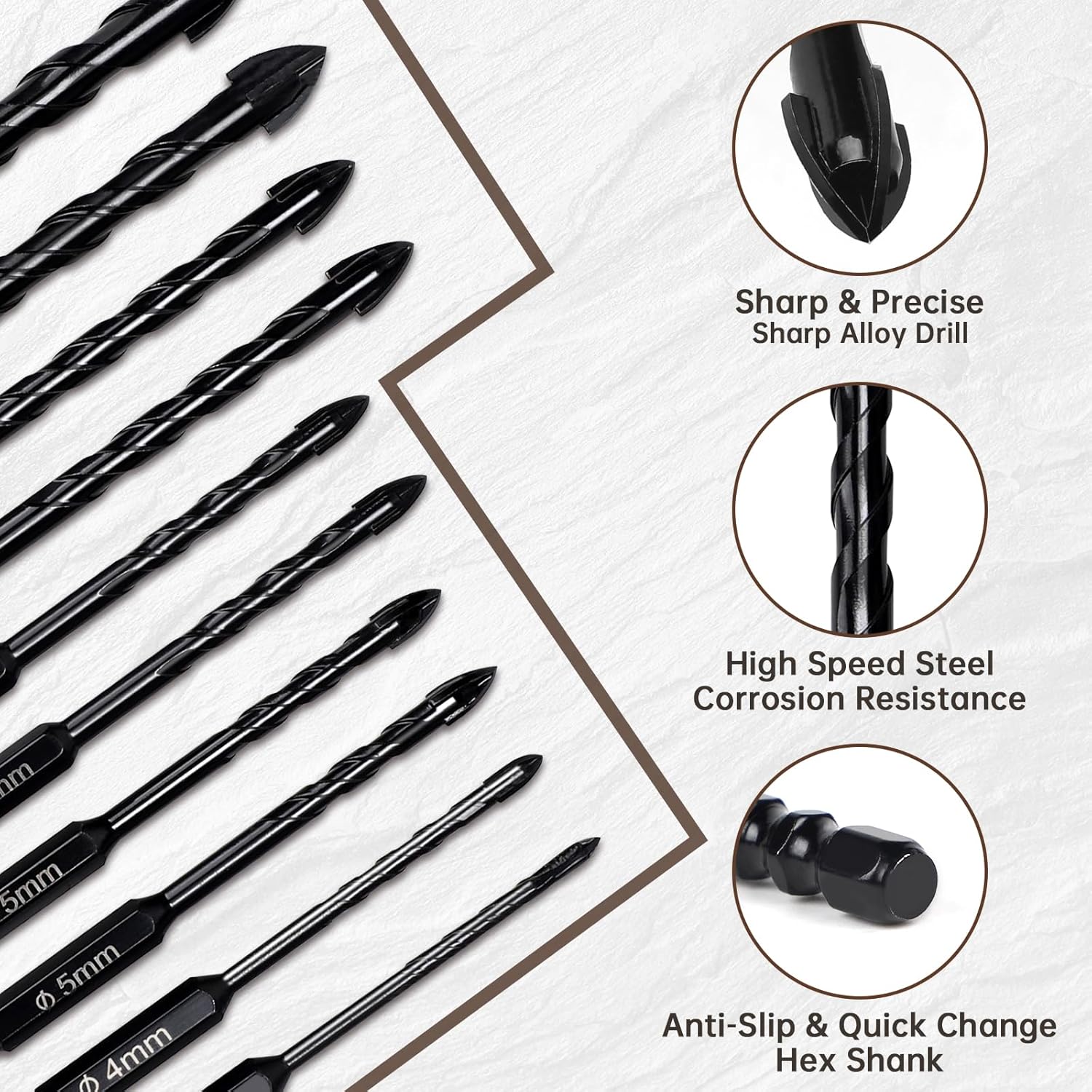 Thumbnail 1 de LALAGO Fliesenbohrer-Set 10-tlg, Ø 3–12 mm – Glas-, Keramik-, Beton- und Universalbohrer (Schwarz)