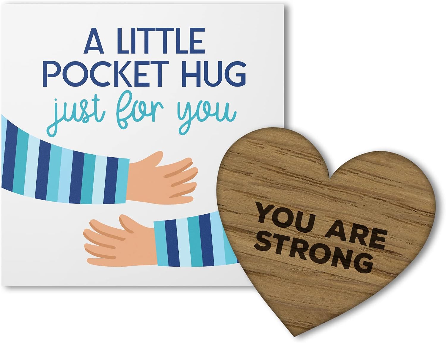 Little Pocket Hug: Wooden Heart Token with Positive Affirmations (Blue) – You Are Strong