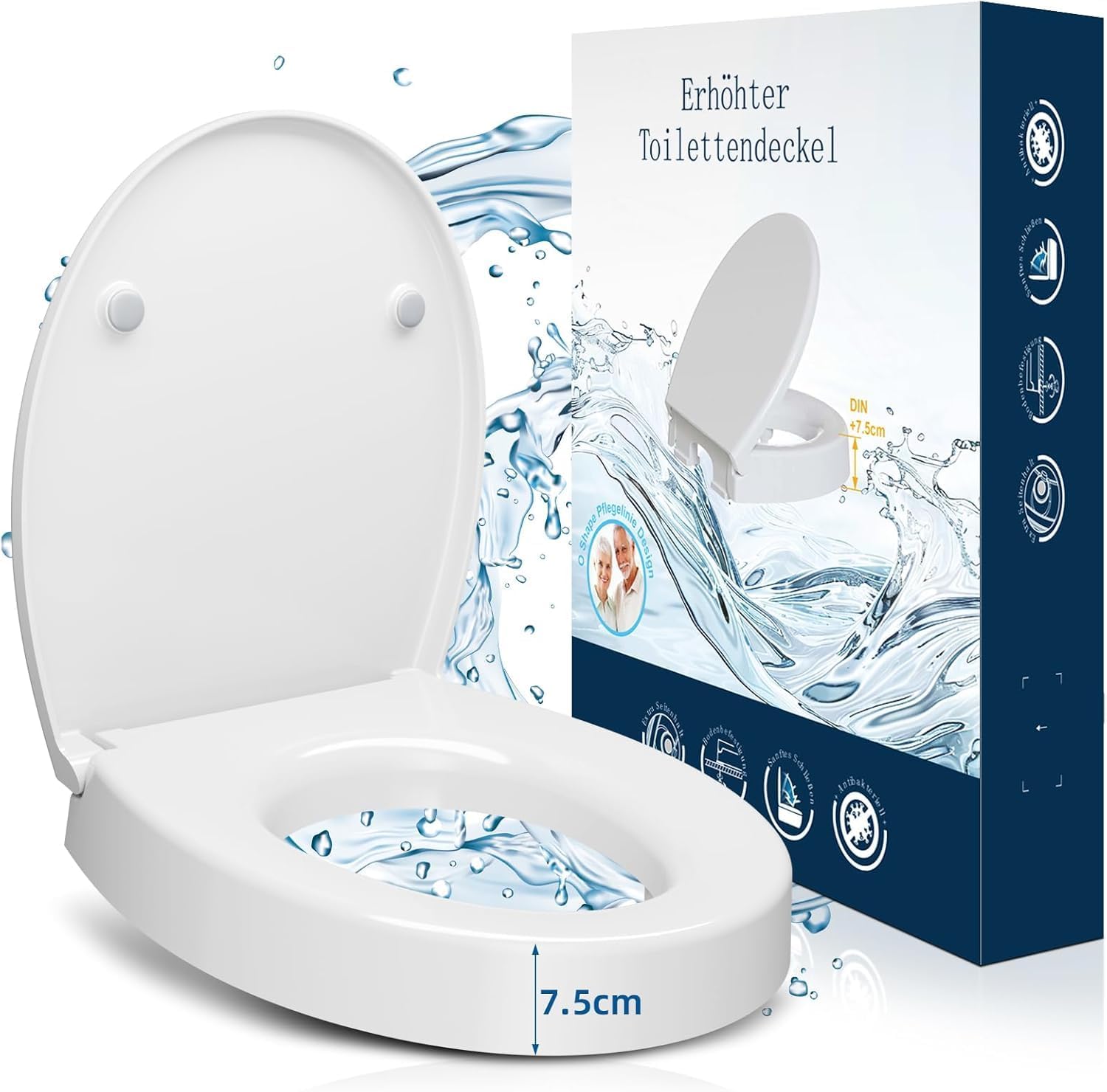WC Sitzerhöhung 7,5 cm mit Absenkautomatik