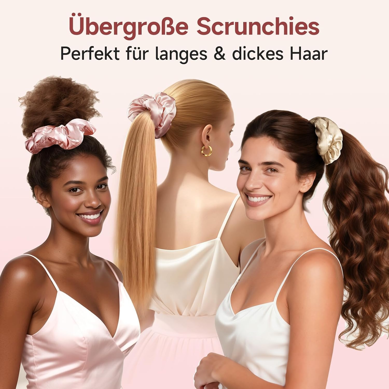 Thumbnail 6 de Umisleep Upgraded XXL Oversized Maulbeerseide Scrunchies – 2er-Set (Champagner & Rosé) für langes, dickes Haar