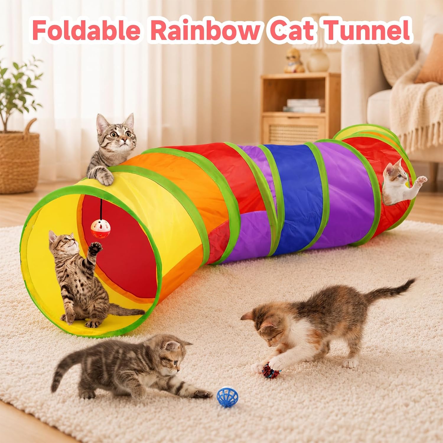 Detalle de AILUKI N-RAINBOW-33 Cat Toy Set, 33 Pieces with 48.8-Inch Tunnel
