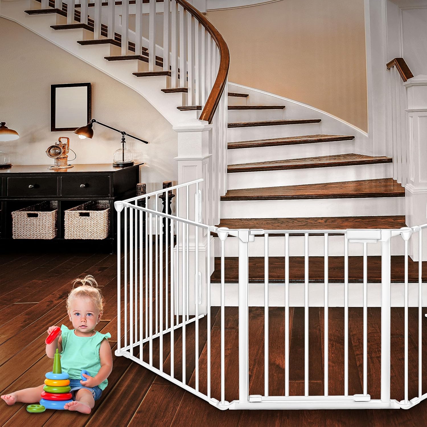 Thumbnail 6 de KIDUKU Barriera di sicurezza 300-600 cm per bambini e animali – Cancello griglia di sicurezza per camino, pieghevole e preassemblato (Bianco, 240 cm)