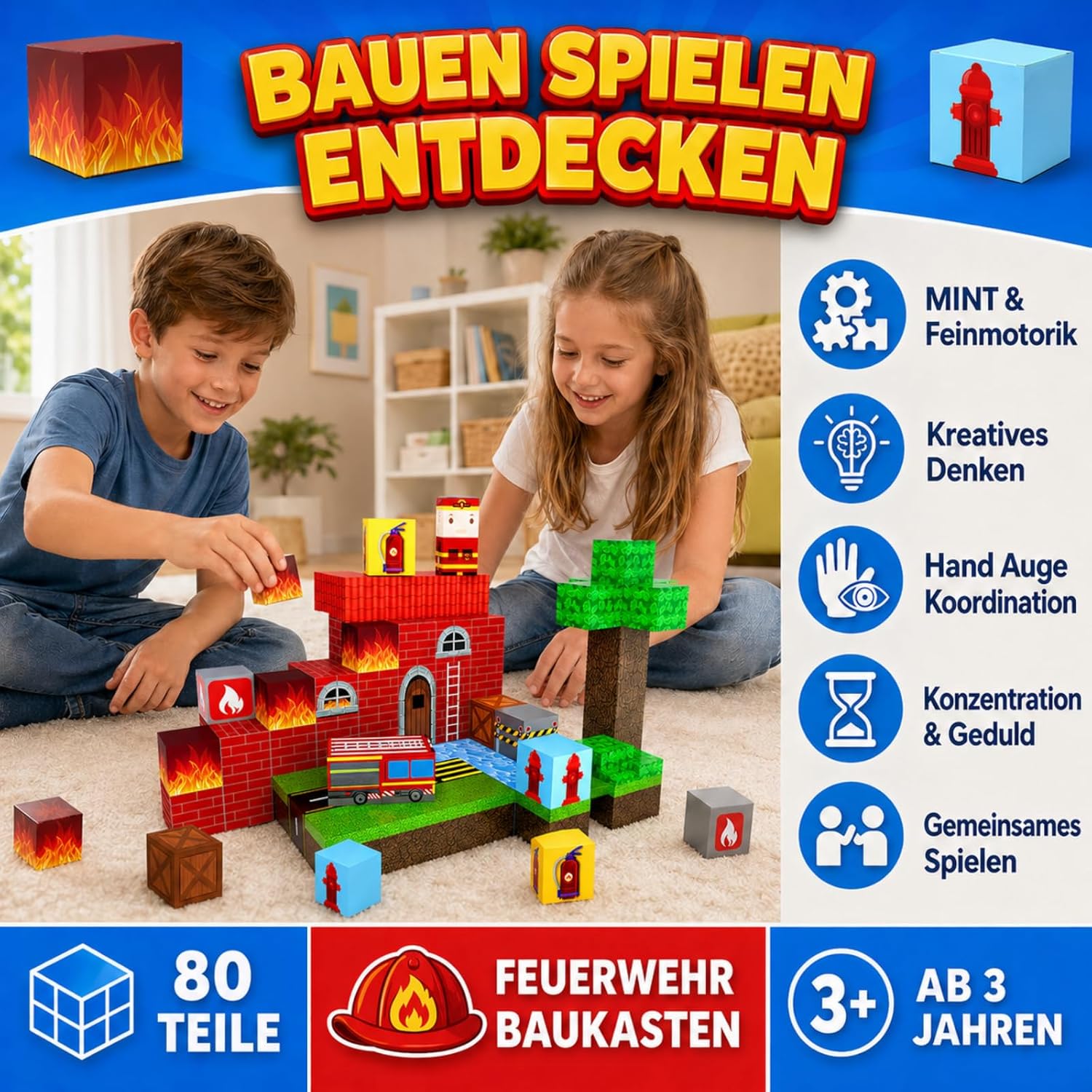 Detalle 2 de Magnetische Bausteine Feuerwehr – 80 Teile