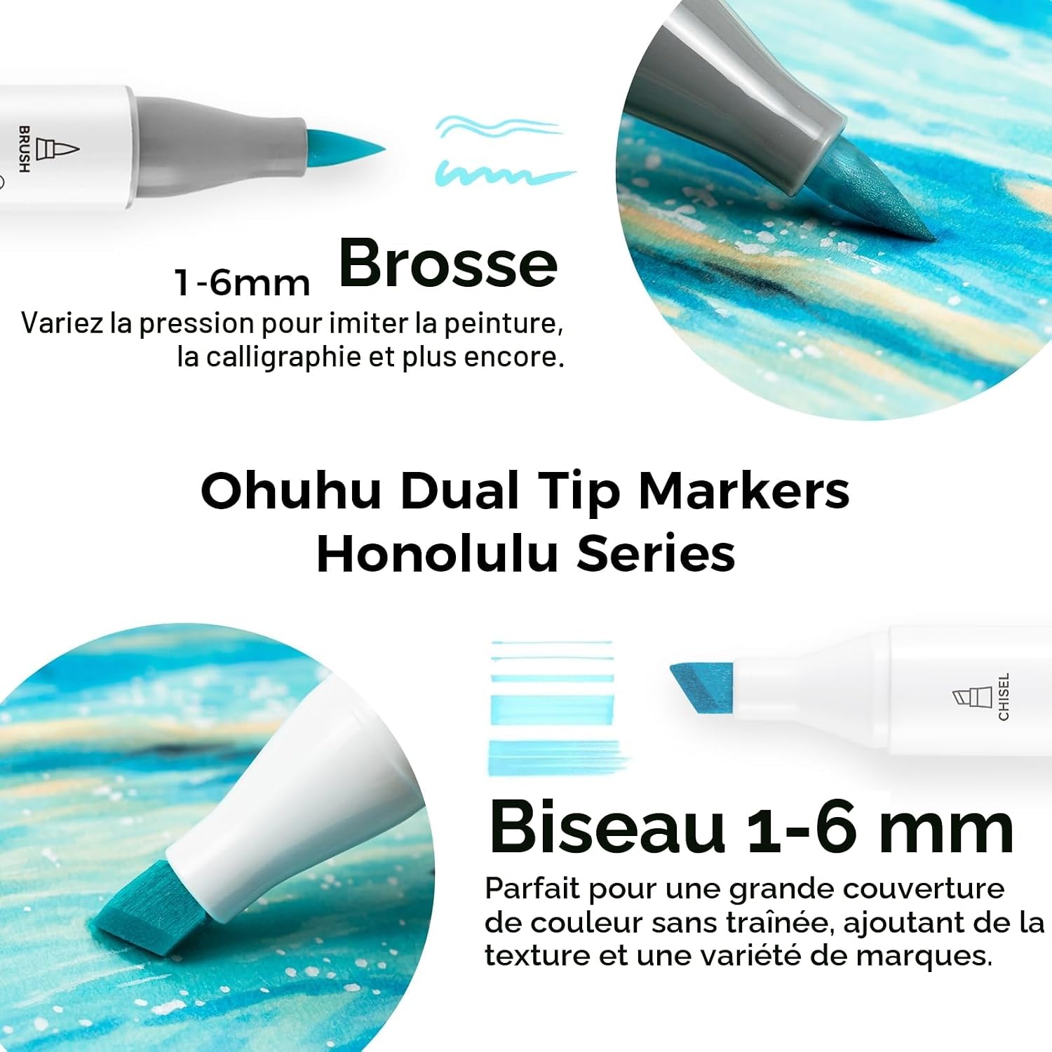 Thumbnail 1 de Ohuhu marqueurs pastel à double pointe – 96 couleurs, pointe pinceau et pointe biseautée