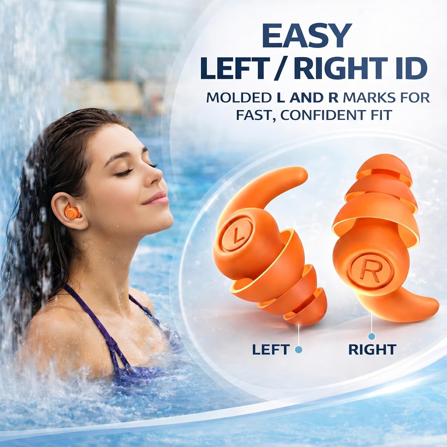 Detalle de Waterproof Swimming Ear Plugs for Adults (3 Pairs) Reusable Silicone Swimmer Earplugs for Water Sports & Showers