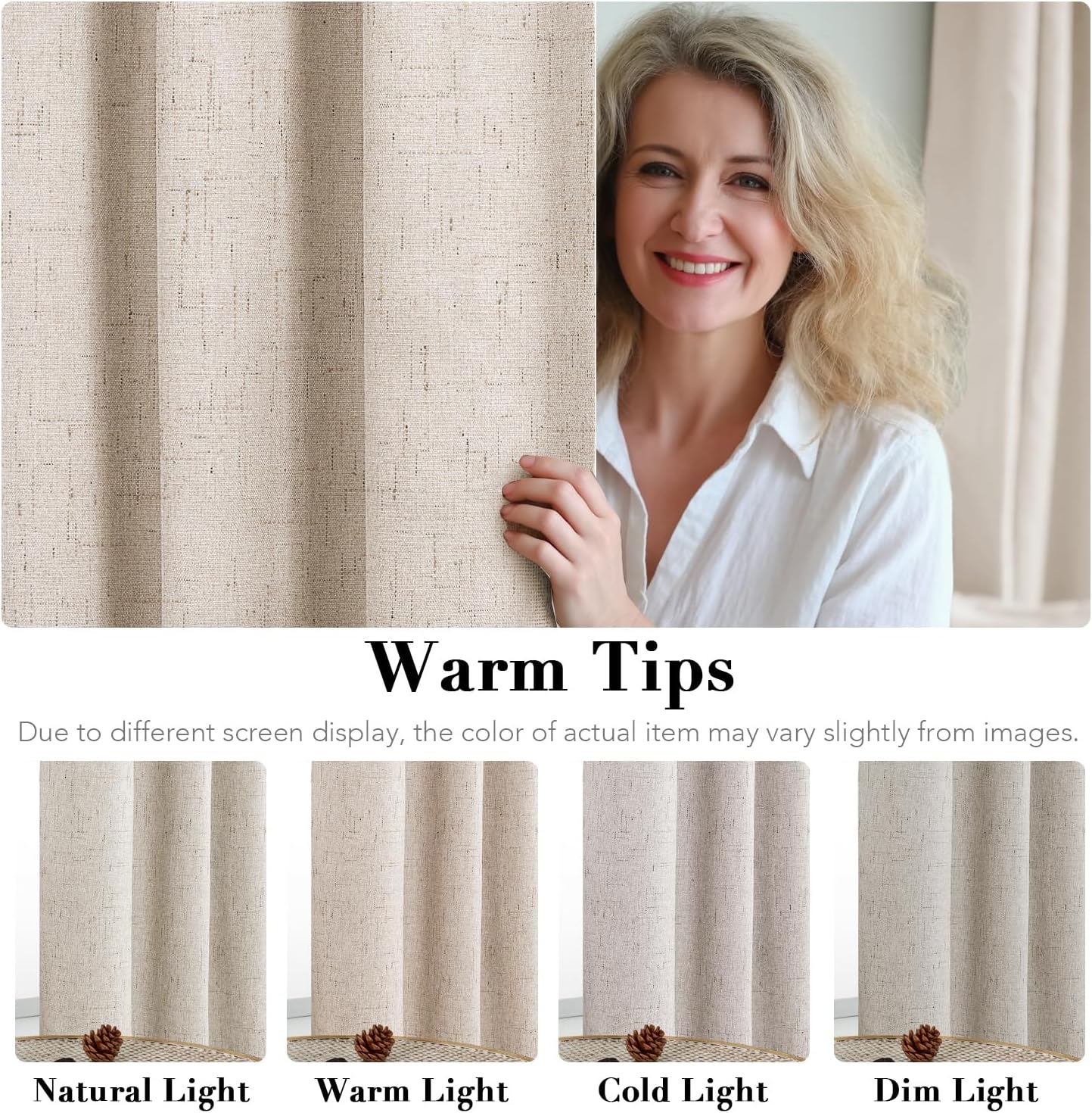 Thumbnail 4 de H.VERSAILTEX Blackout Linen Curtains 108" Long, 2 Panels (104"W x 108"L) with White Liner – 100% Blackout, Faux Linen Look