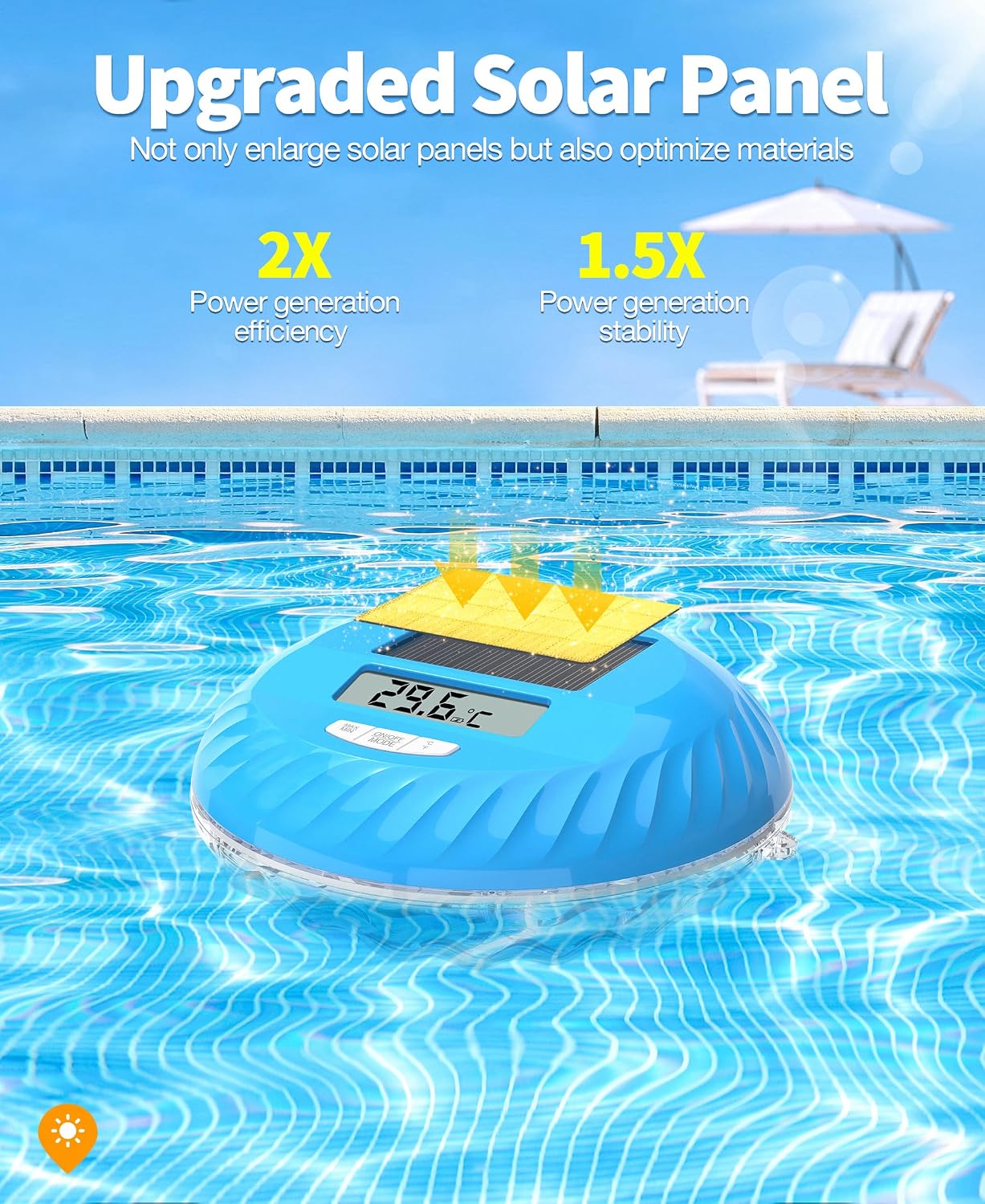Thumbnail 2 de LuxBlue 2 en 1: Thermomètre de piscine solaire et lampe d’ambiance flottante IP68