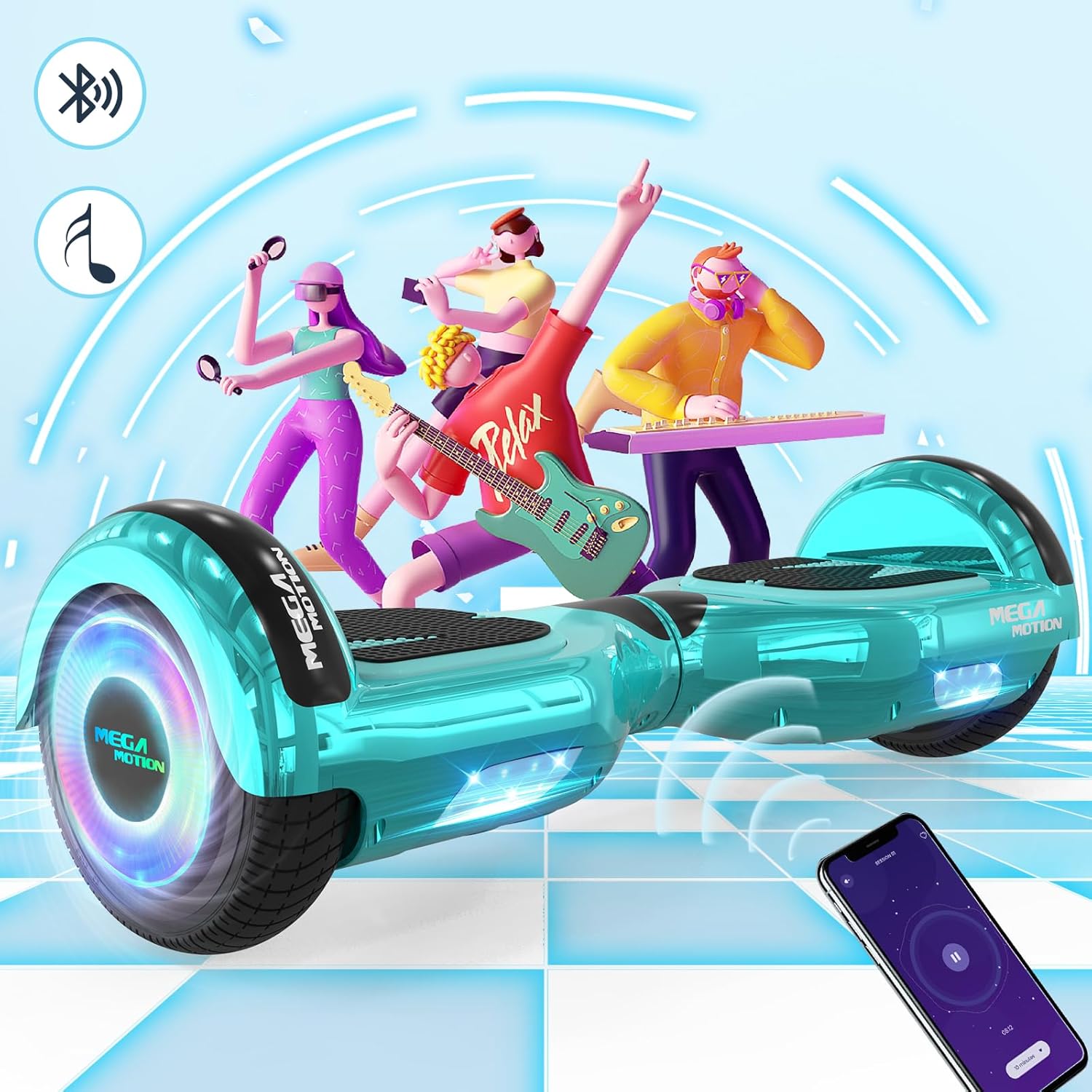 Thumbnail 1 de MEGA MOTION 6,5-Zoll Hoverboard mit Sitz für Kinder – mit Bluetooth-Lautsprecher und LED-Radbeleuchtung
