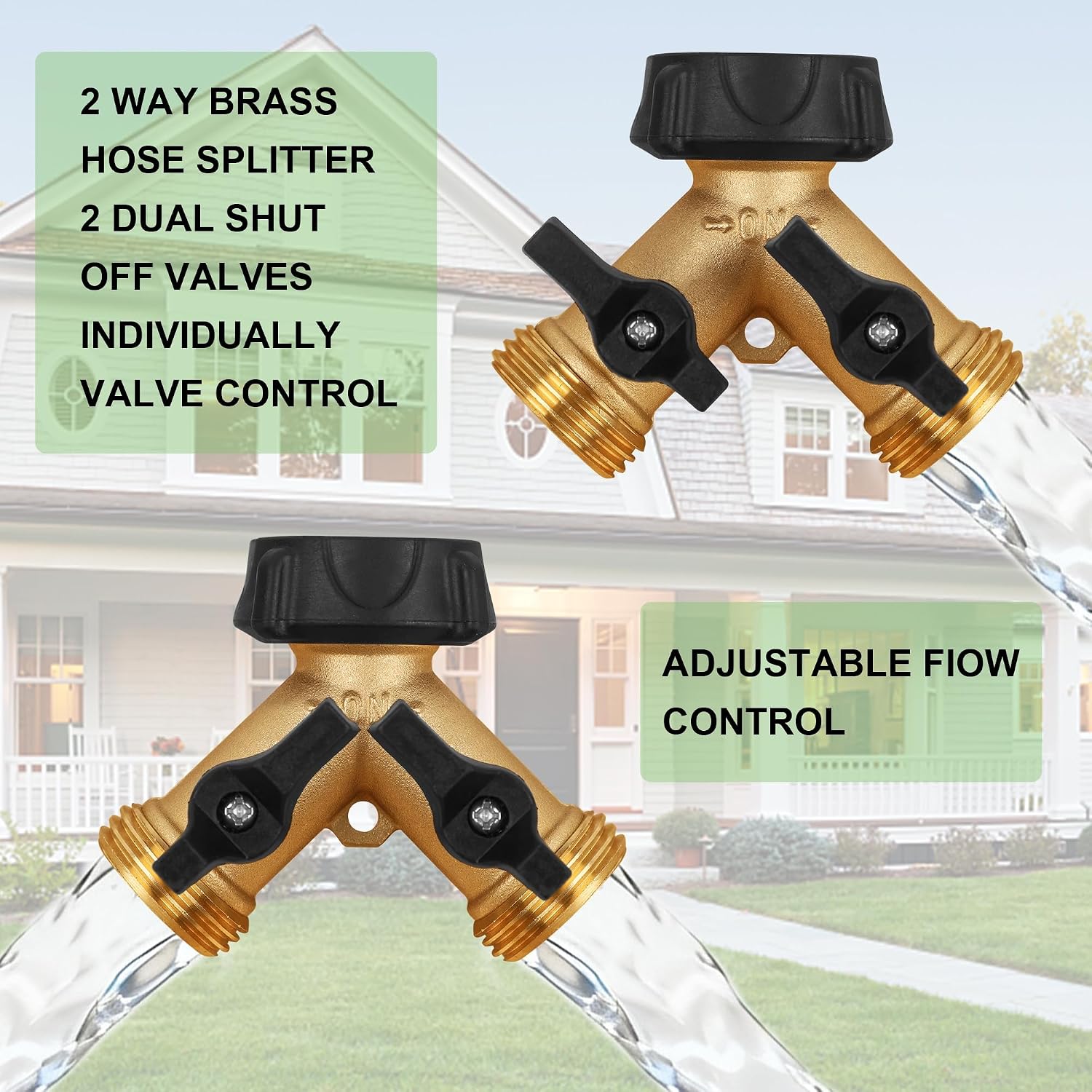 Thumbnail 4 de Biswing Garden Hose Splitter 2 Way — Heavy Duty Brass Connector with 2 Valves