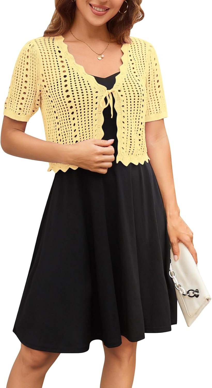 Thumbnail 5 de Kate Kasin Bolero-Cardigan Damen – kurzärmeliger Sommer-Cardigan mit V-Ausschnitt