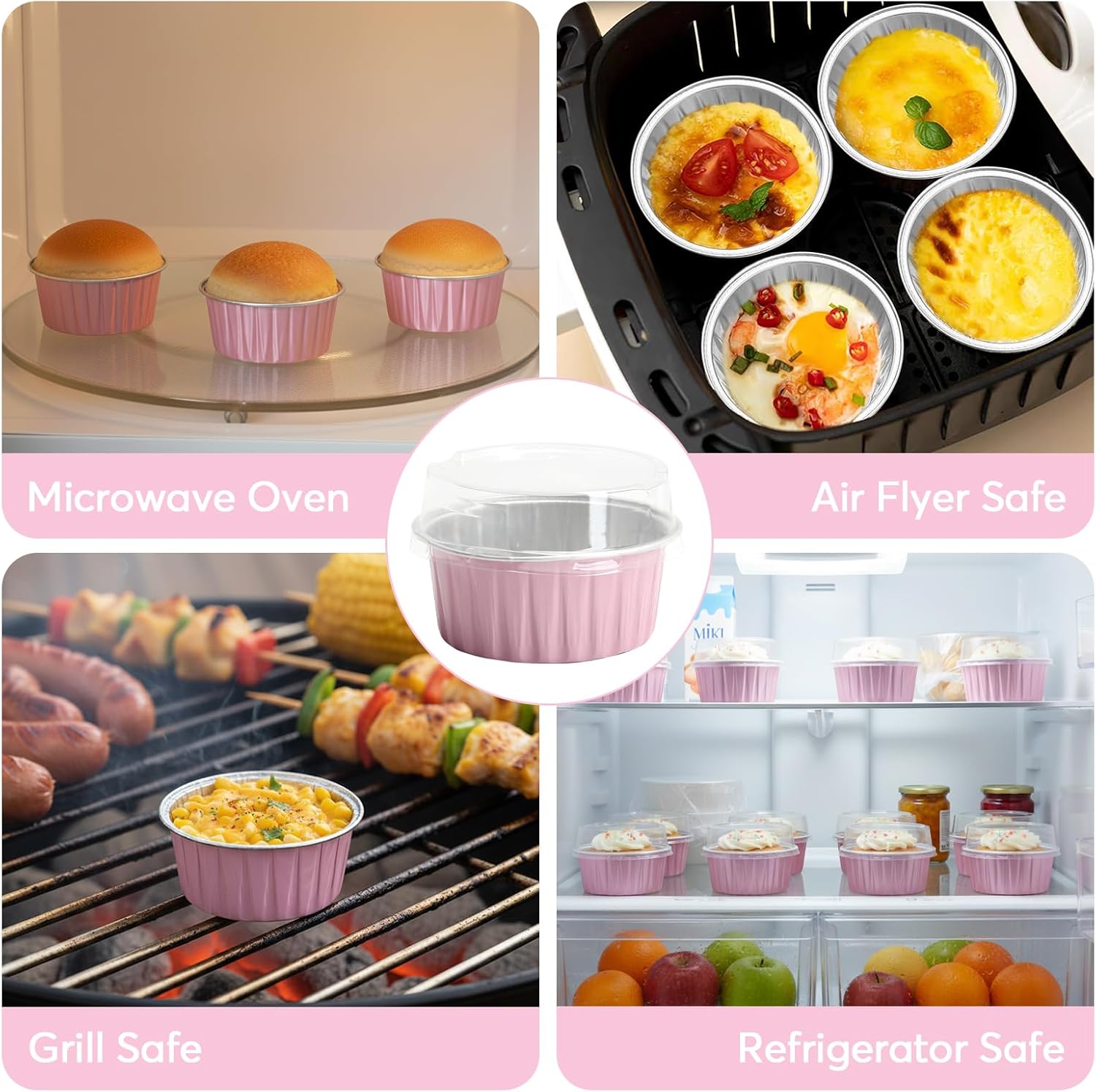 Detalle de Ruckae 5oz Round Mini Loaf Pans with Lids (100 pcs) – Pink