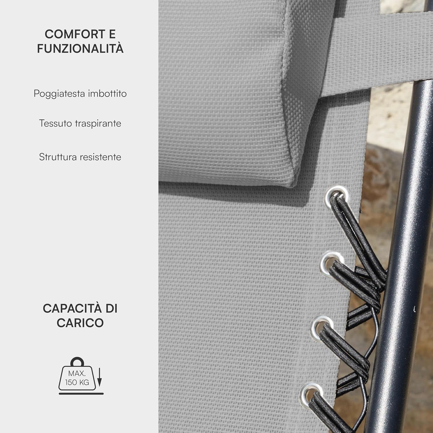 Detalle de Baroni Home Sedia Sdraio Zero Gravity pieghevole da esterno 165x65x93 cm grigio