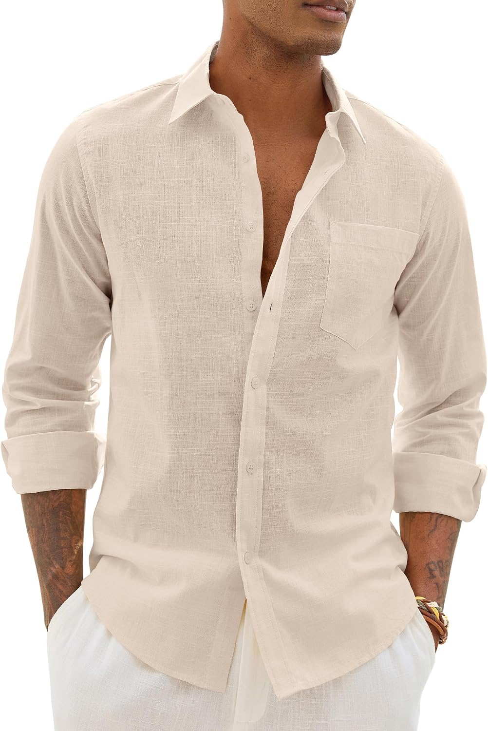 Thumbnail 5 de Alimens & Gentle Men's Cotton Linen Textured Shirt – Long Sleeve Button-Down