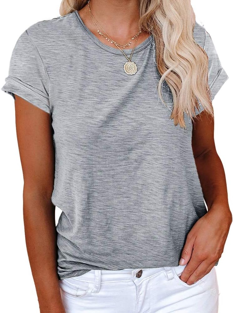 Detalle de Cicy Bell Women’s Short Sleeve Crewneck Loose Casual Tees (Roll-Up Sleeve Basic Tops)