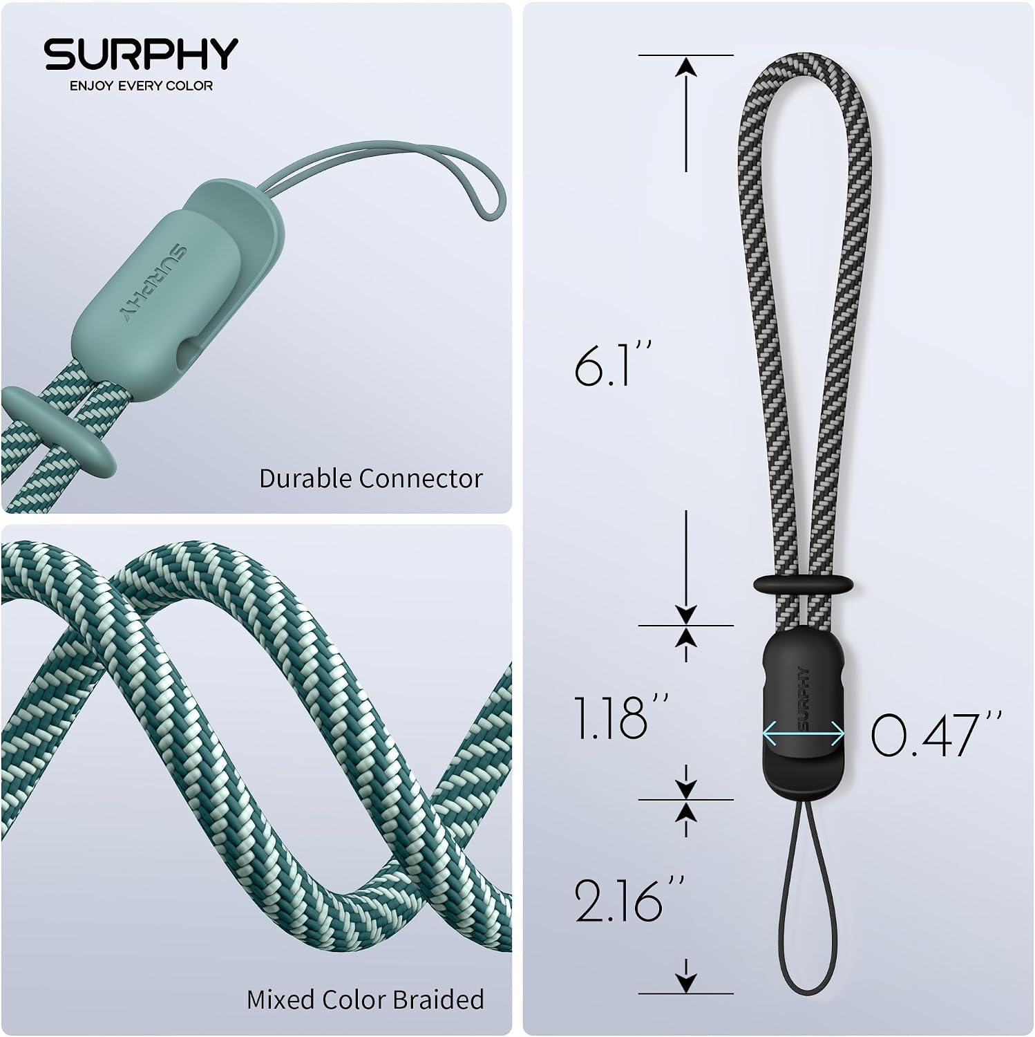 Detalle de SURPHY Black & Green Braided Nylon Phone Wrist Lanyard, 2-Pack