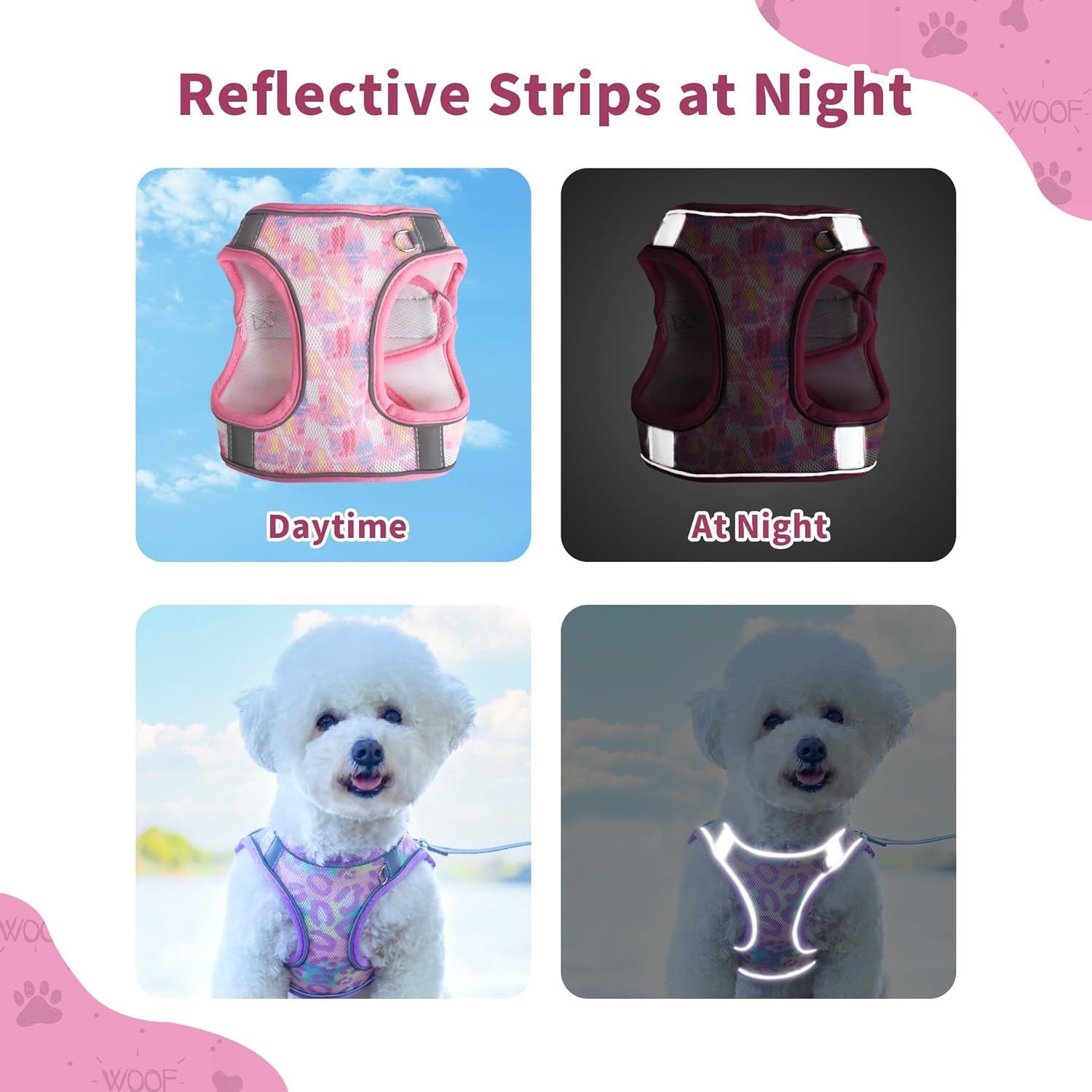 Detalle de PawSailor No Pull Dog Harness and Leash Set (Pink XXS) with Floral Print