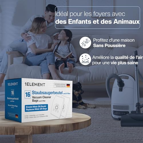 Thumbnail 3 de Lot de 24 Sacs aspirateur GN 16 sacs + 4 filtres pour Miele Complete C3 / C2 / Classic C1 (réf compatibles 9917730, 12281680) - 1E