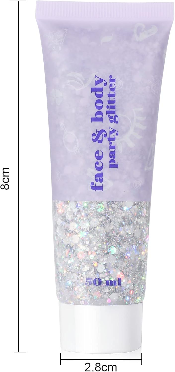 Thumbnail 6 de URAQT Glitter Corpo, set da 3 gel glitter 50 ml (Bianco+Argento+Oro) per viso, unghie, occhi, labbra e corpo