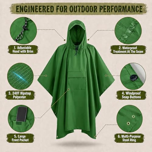 Thumbnail 3 de Stathmon 1 Pack Poncho Waterproof Adult – PU8000mm Reusable Rain Poncho
