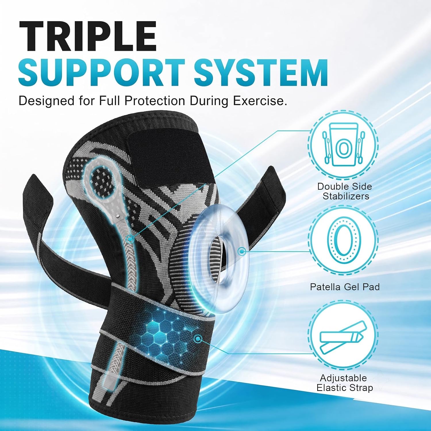 Detalle 1 de Lusenone Adjustable Knee Brace, Side Stabilizers, Patella Gel Pad, Size M