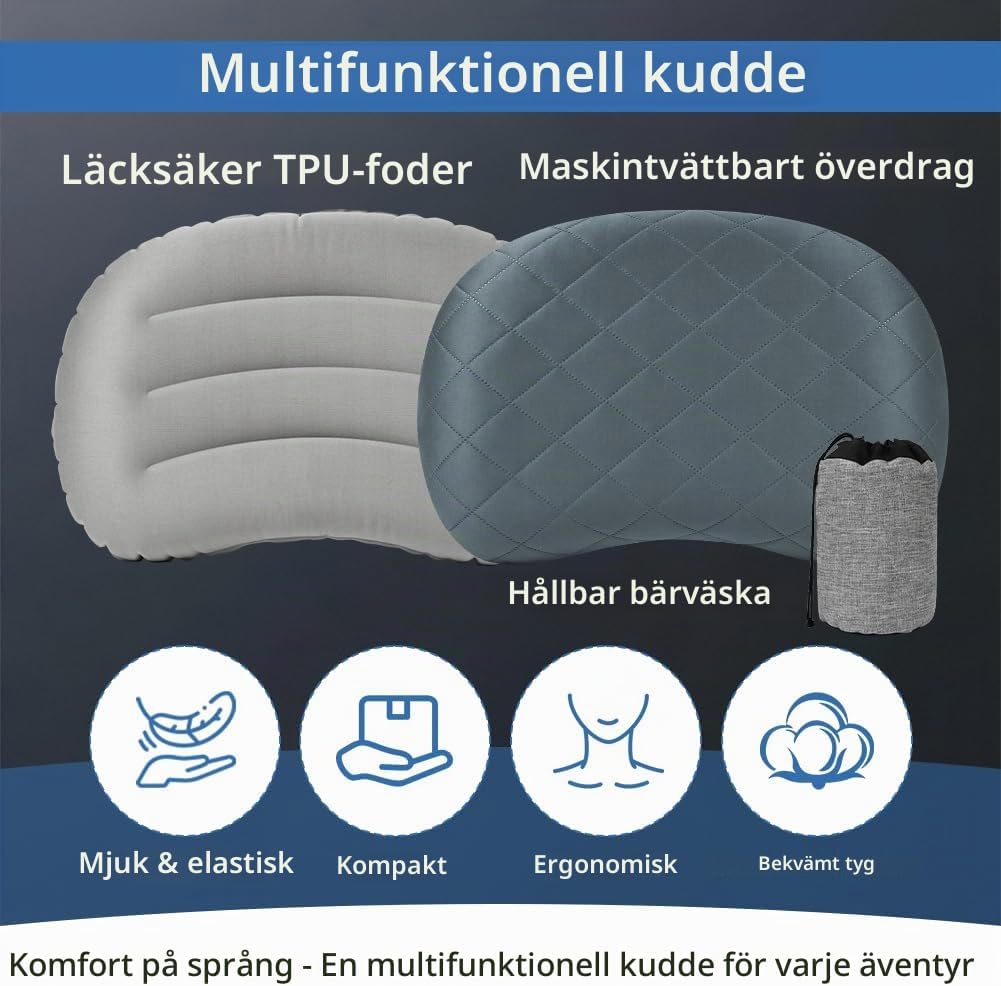 Detalle 2 de Beugo BT-AP03 uppblåsbar campingkudde med avtagbart överdrag, cirka 200 g