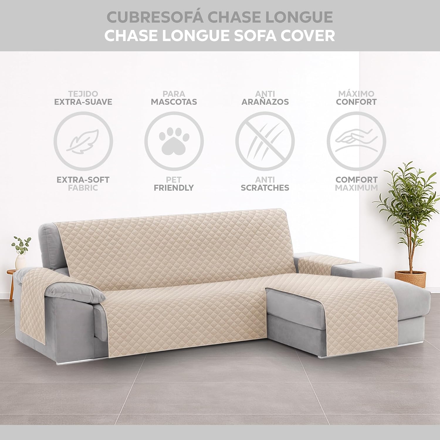 Detalle 2 de Textilhome CubreSofá Chaise Longue Malu 240 cm