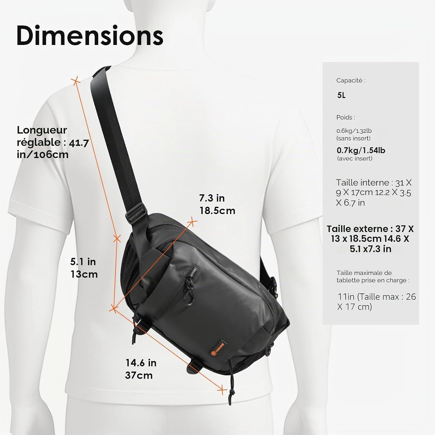 Thumbnail 6 de TARION Sac Photo Bandoulière Léger — Extensible et Imperméable 5L avec Poche Trépied