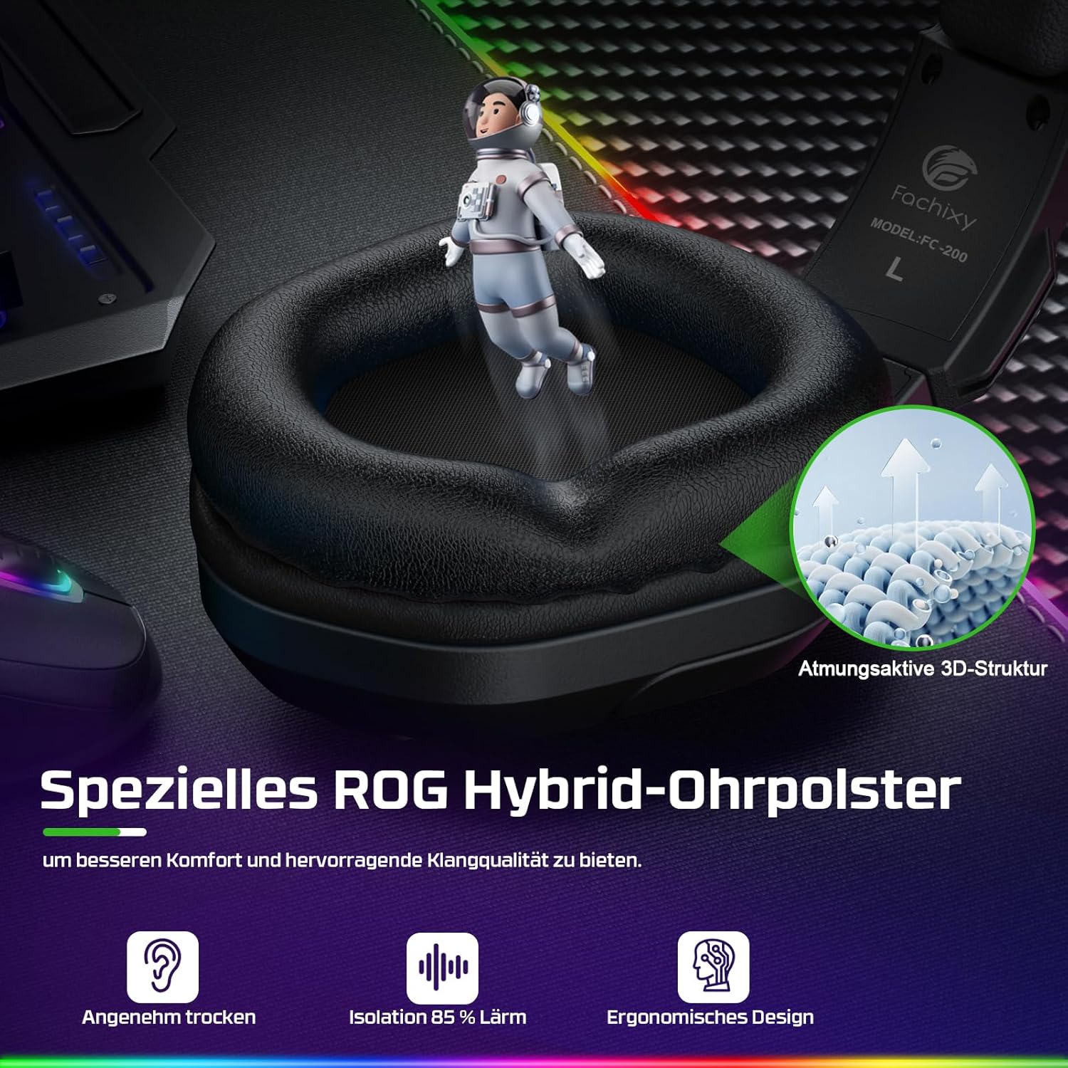 Detalle de Fachixy FC200 Gaming Headset – kompatibel mit PS4, PS5, PC, Xbox, Switch und Laptop