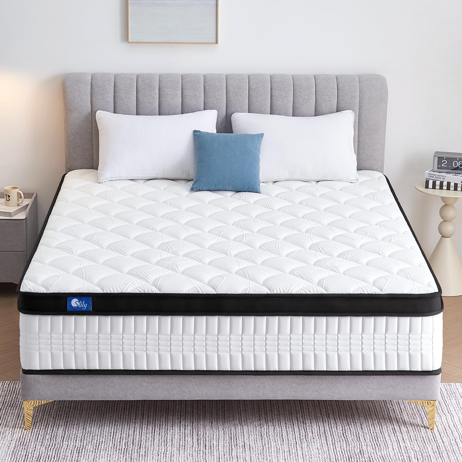 Thumbnail 1 de slily 12 Inch 4ft6 Double Hybrid Pocket Sprung Memory Foam Mattress (7-Zone, 30cm deep) for back support