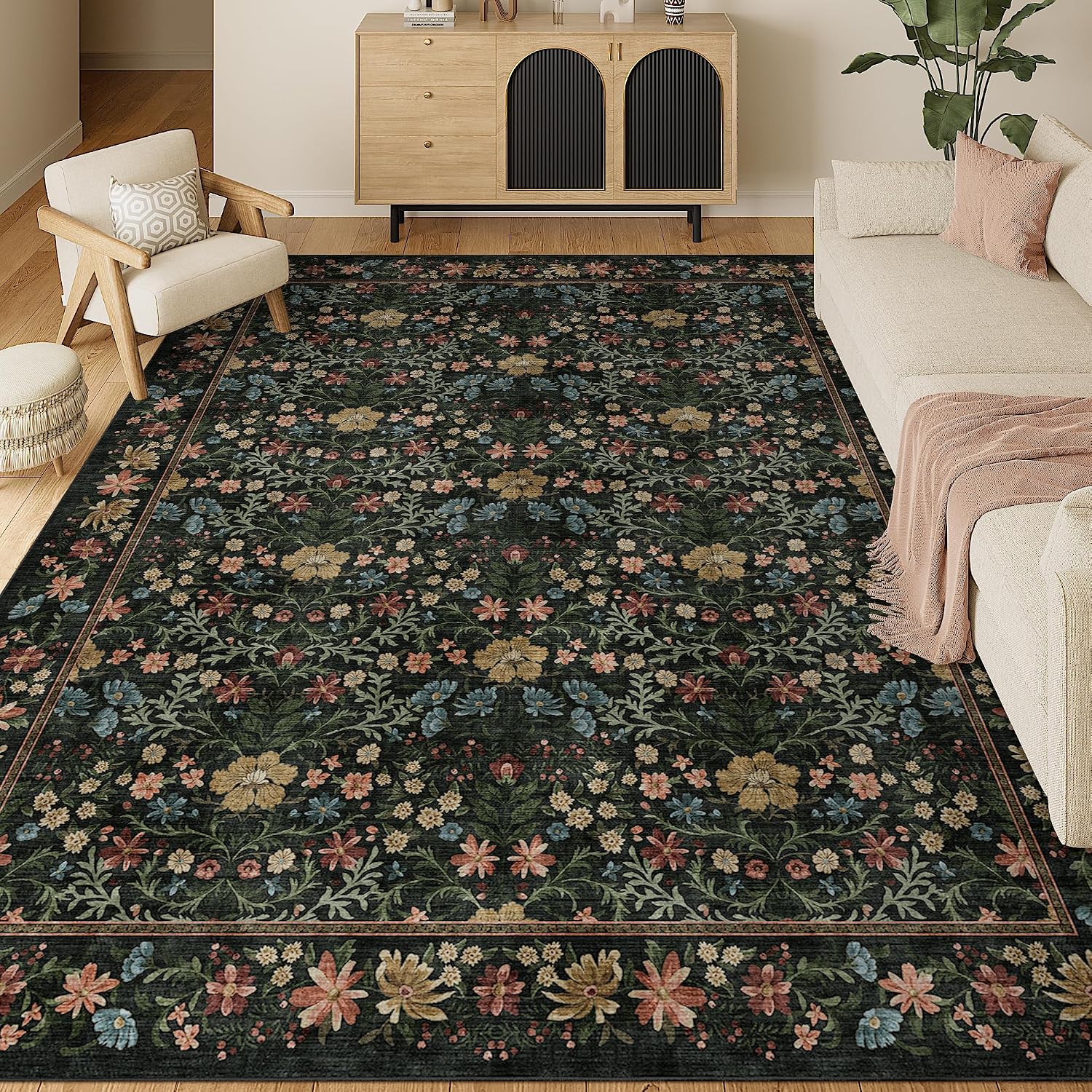Detalle de DUKINO 9x12 Vintage Floral Area Rug for Living Room