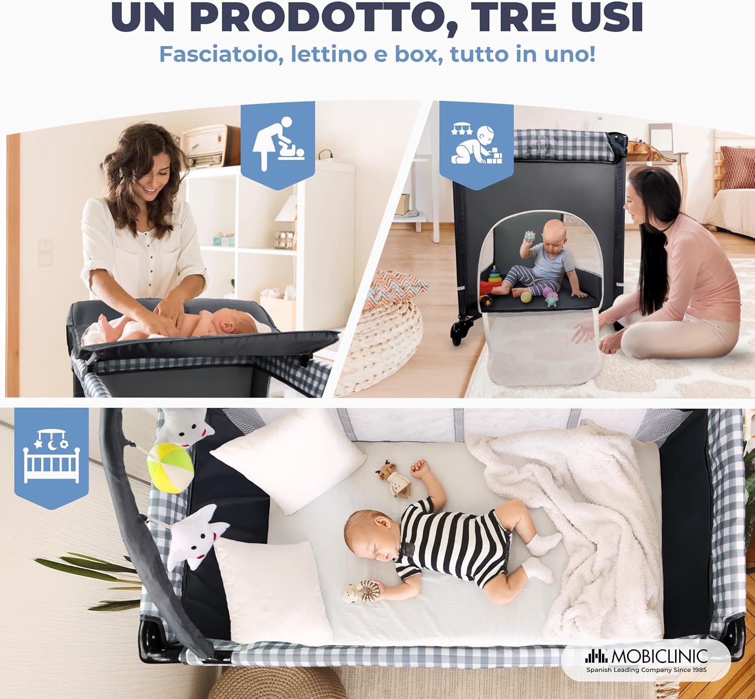 Thumbnail 2 de Mobiclinic Lettino da viaggio 3 in 1: box bambini duo livelli con fasciatoio e entrata laterale