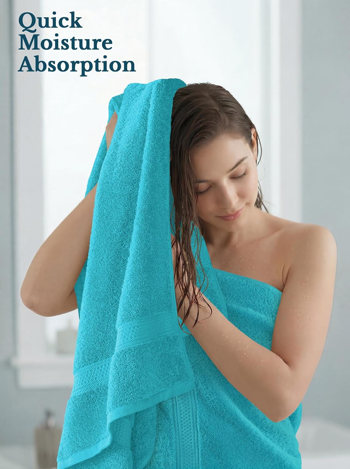 Detalle de Utopia Towels 4er-Set Badetücher (Premium, 100% ringgesponnene Baumwolle) 69 x 137 cm – türkis