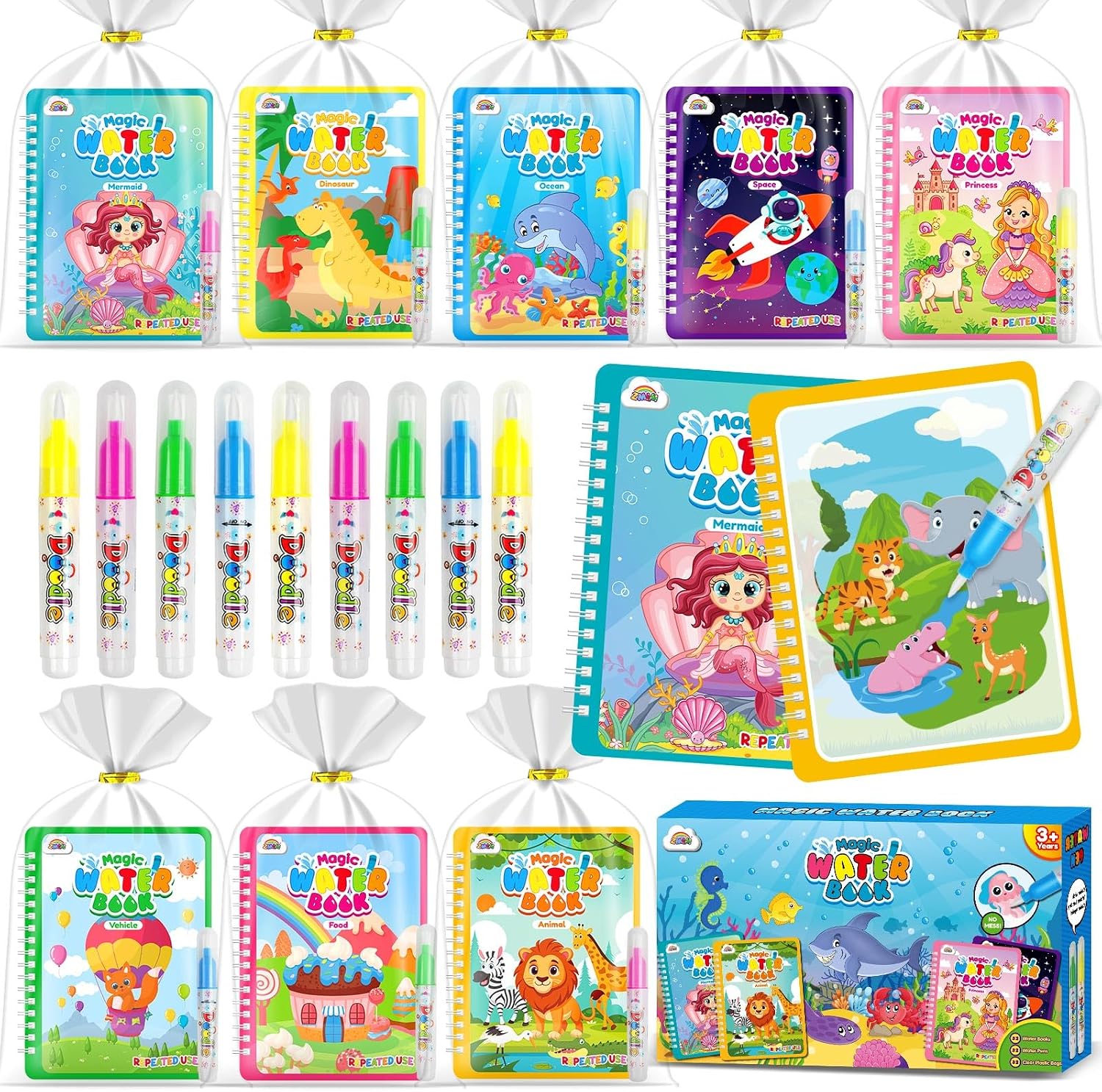 ZMLM 32 Libri da Colorare con acqua: divertimento riutilizzabile per feste e viaggi