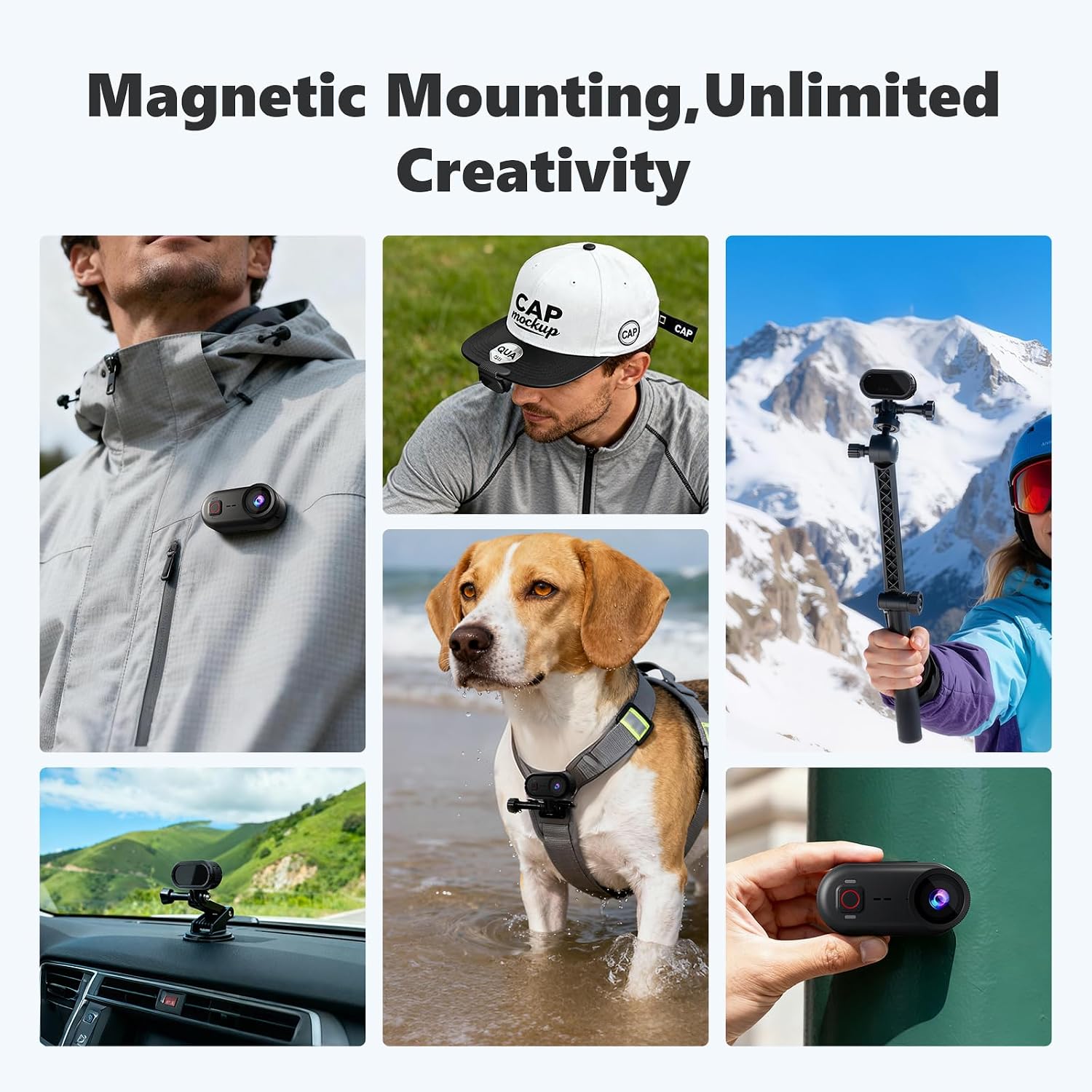 Detalle de Camlance 4K Mini Action Cam: mini videocamera indossabile magnetica con Wi‑Fi, 20MP e stabilizzazione a 6 assi