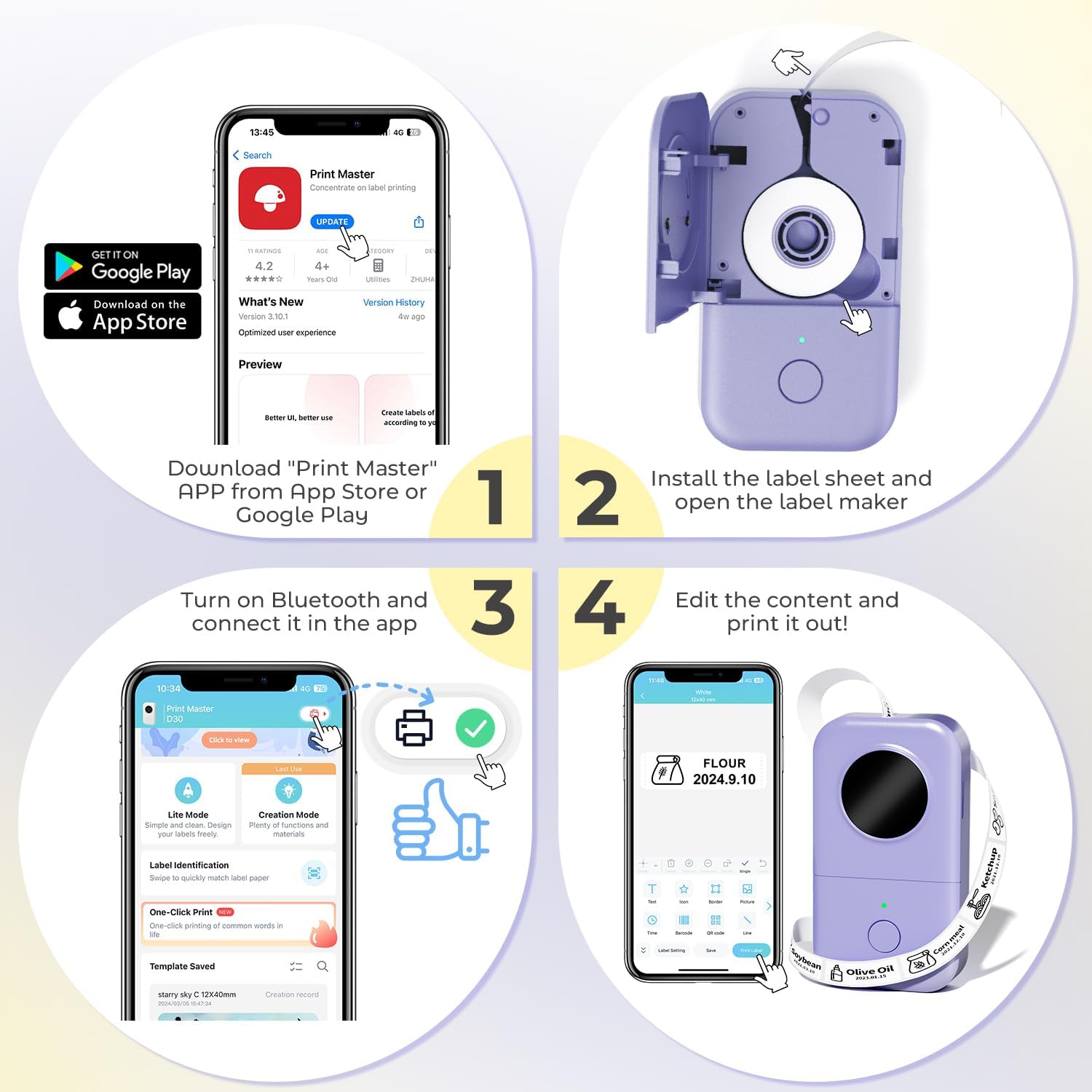 Thumbnail 6 de Phomemo D30 Bluetooth Label Maker (D30) – portable thermal tape printer for home, office and kitchen organising (Violet)