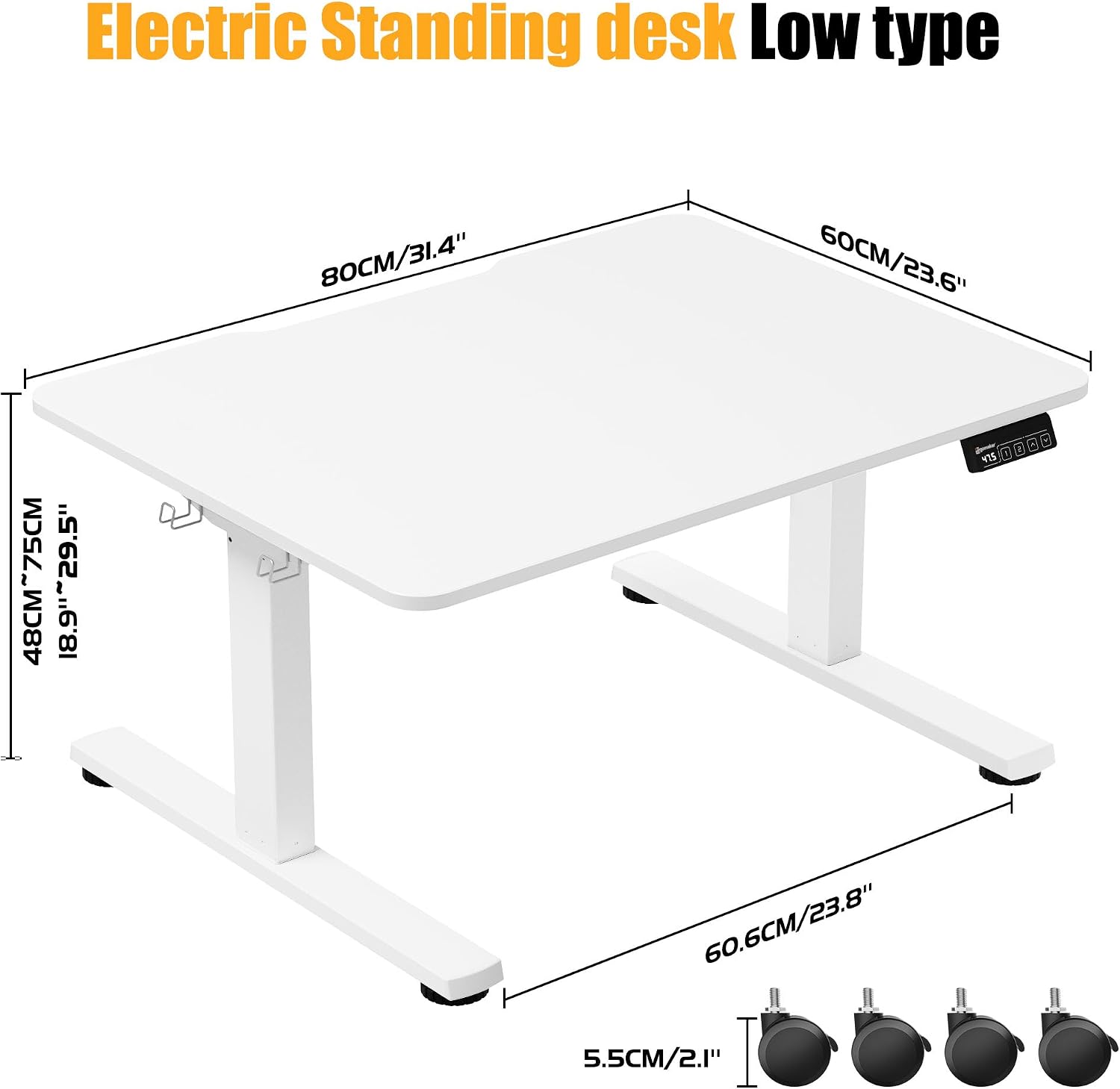Thumbnail 2 de ERGOMAKER Electric Standing Desk 80x60 cm: Low Height with Wheels and Memory Handset