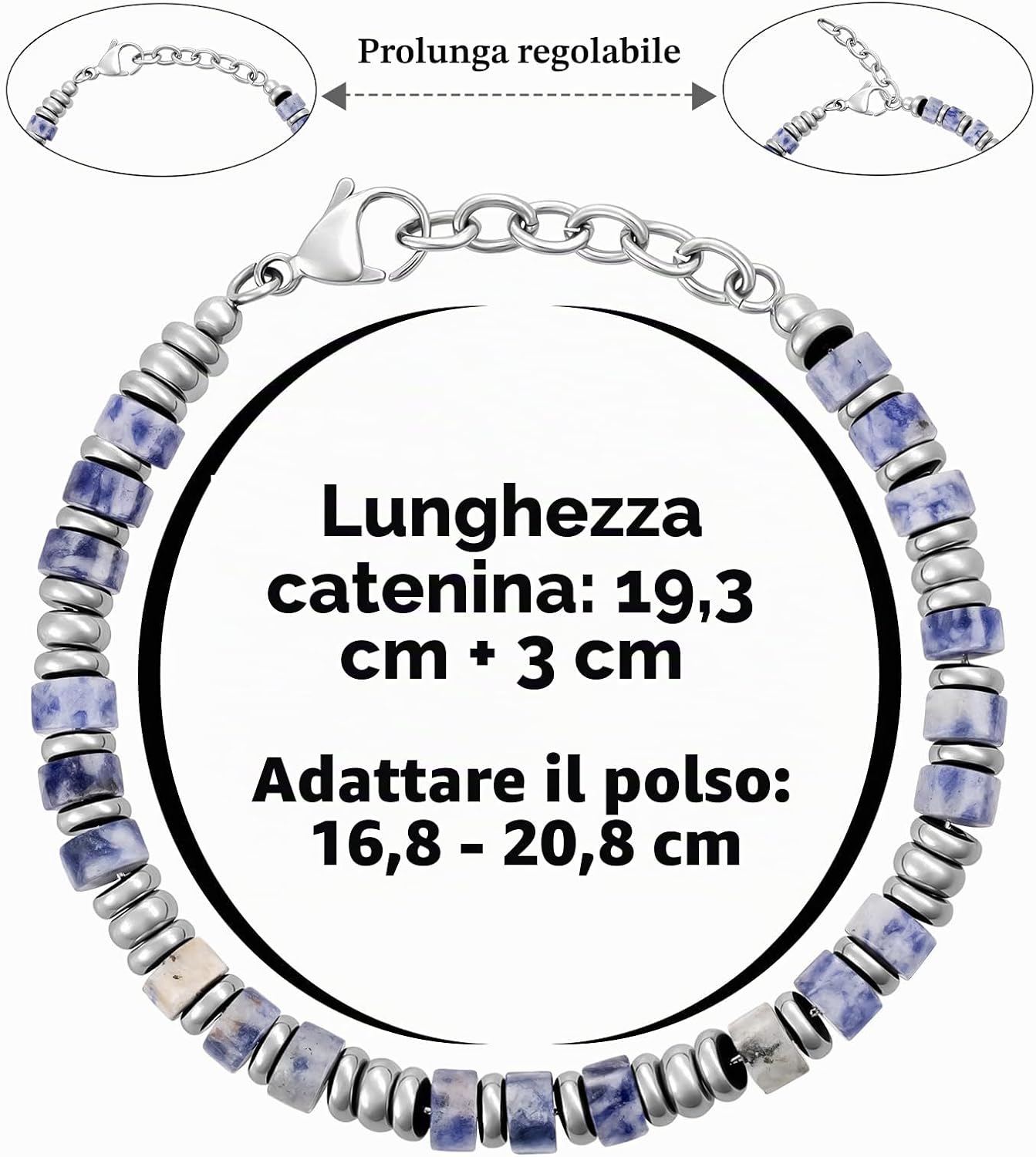 Detalle de Boho Bracciale Uomo con Perline in Acciaio Inox – Design Fatto a Mano, Regolabile