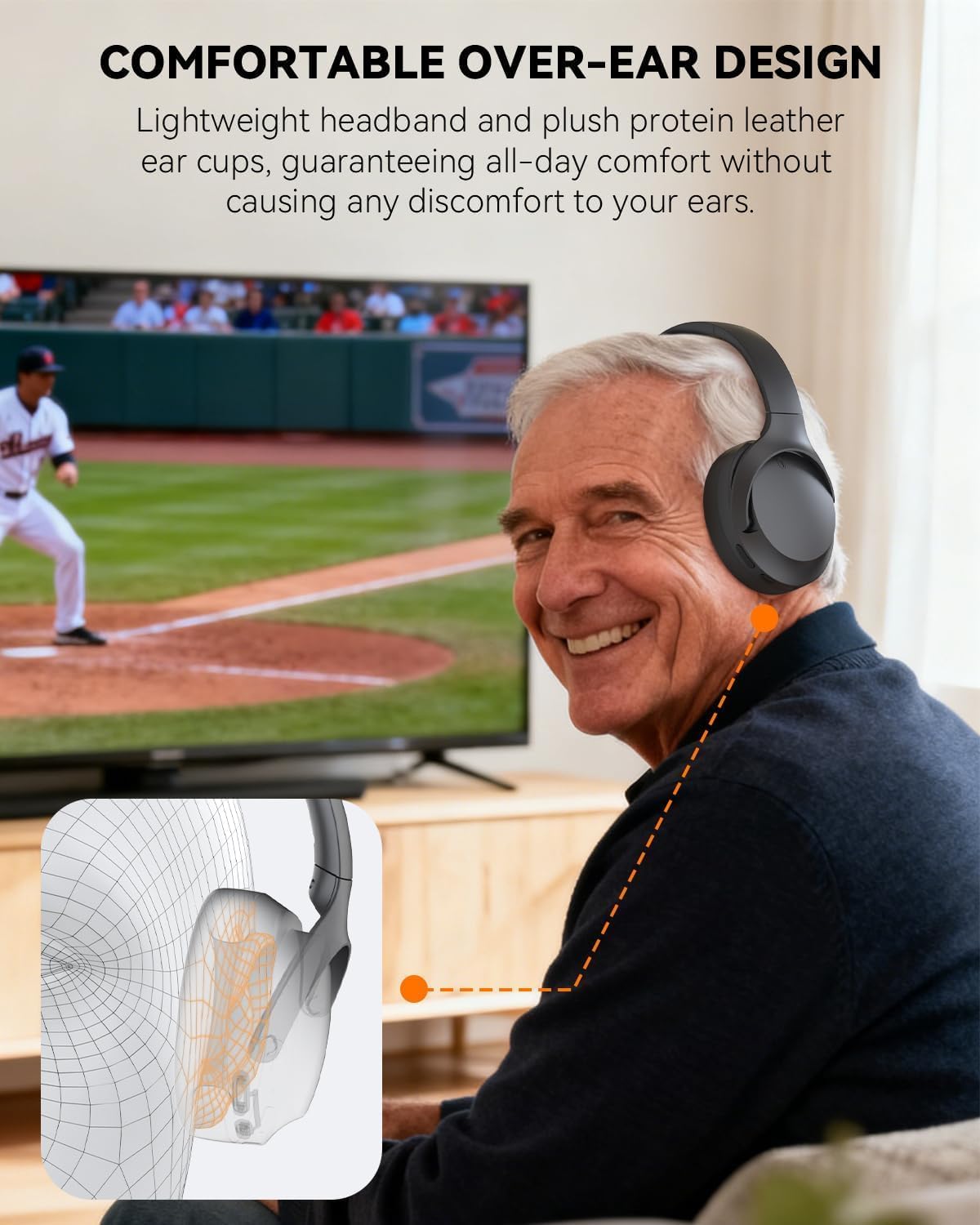 Detalle 2 de ANSTEN TV Wireless Headphones: Private TV Listening with 30m Range and 30H Playtime