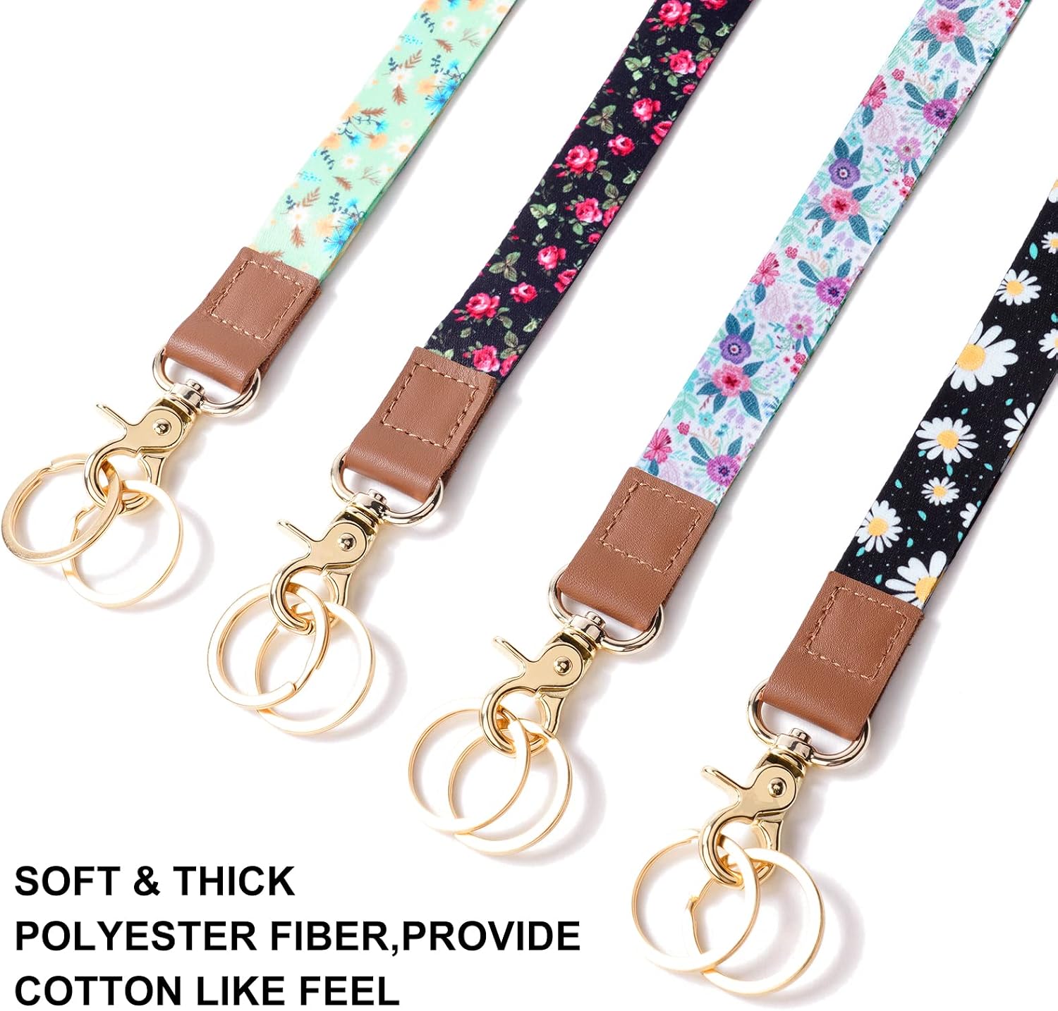 Detalle de Vicloon tryckt nyckelband, 4-pack med polyester, PU-läder och 8 metallringar