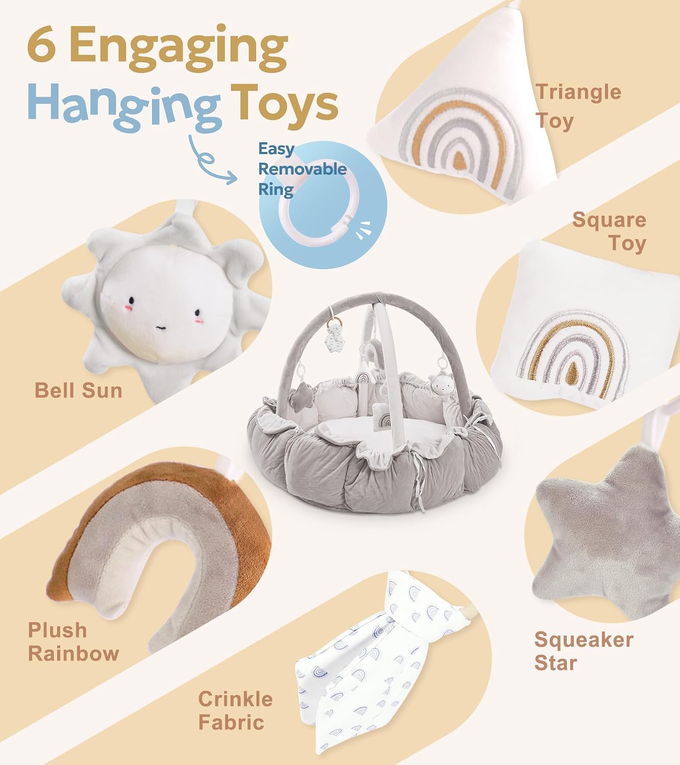 Detalle de Mallify ML-babygym-1 5-in-1 Baby Play Gym with Plush Mat and 6 Toys