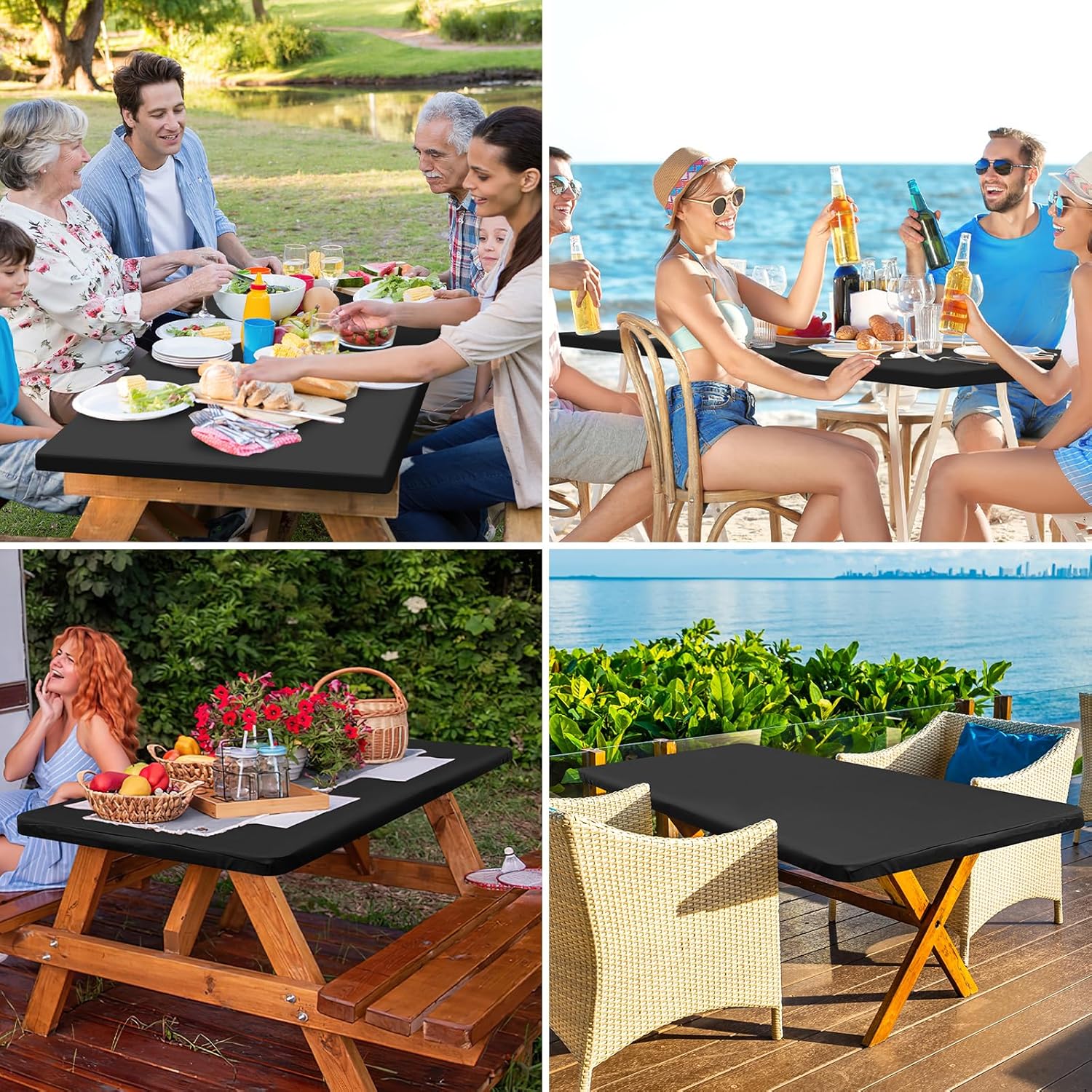 Detalle 2 de homing Rectangle Table Cloth Cover (Waterproof Polyester Elastic Fitted), Black 30" x 48