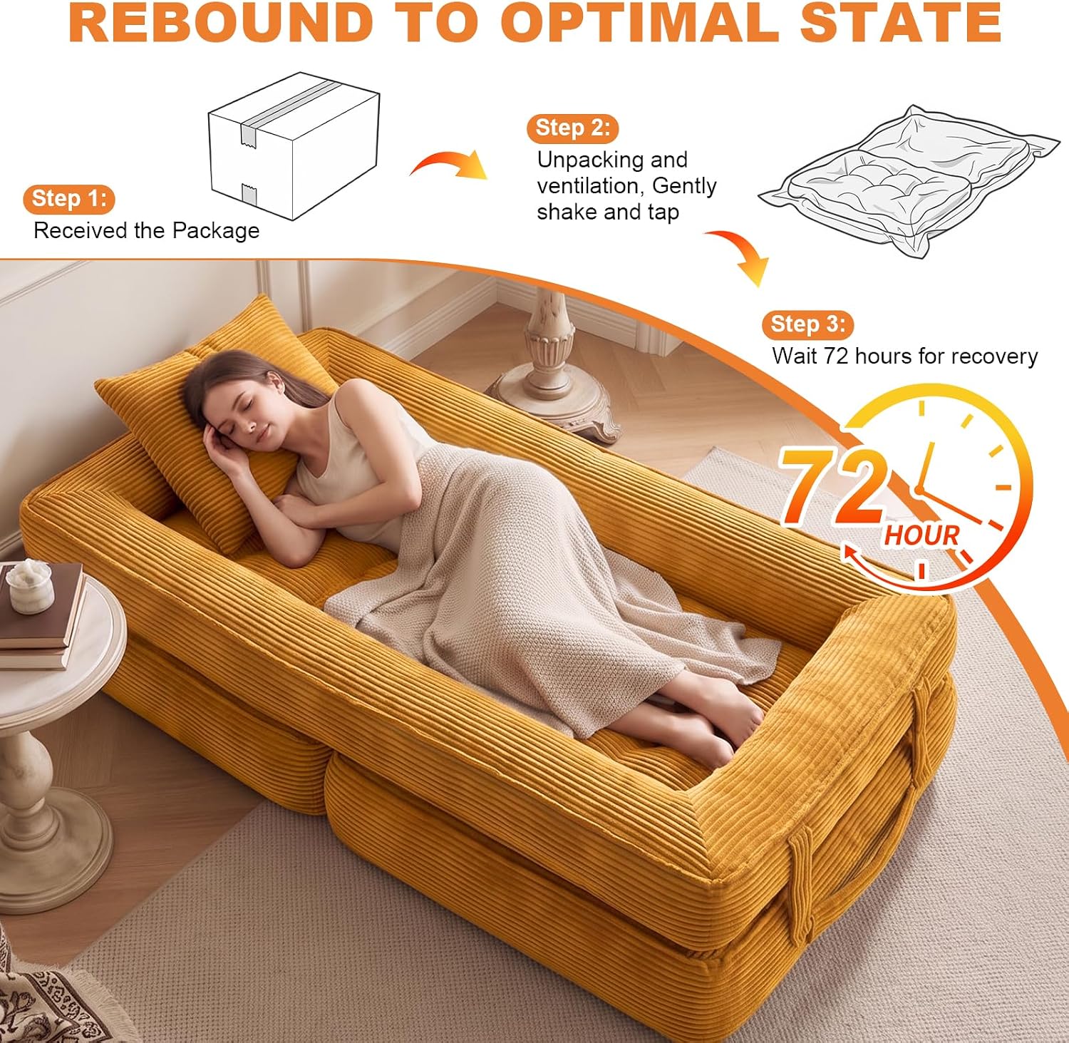 Thumbnail 6 de CUBIOU Y8022-Orange 3-in-1 Corduroy Folding Sofa Bed