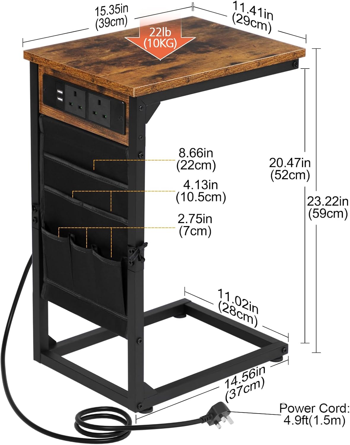 Thumbnail 2 de AMHANCIBLE C-Shaped Side Table with Charger