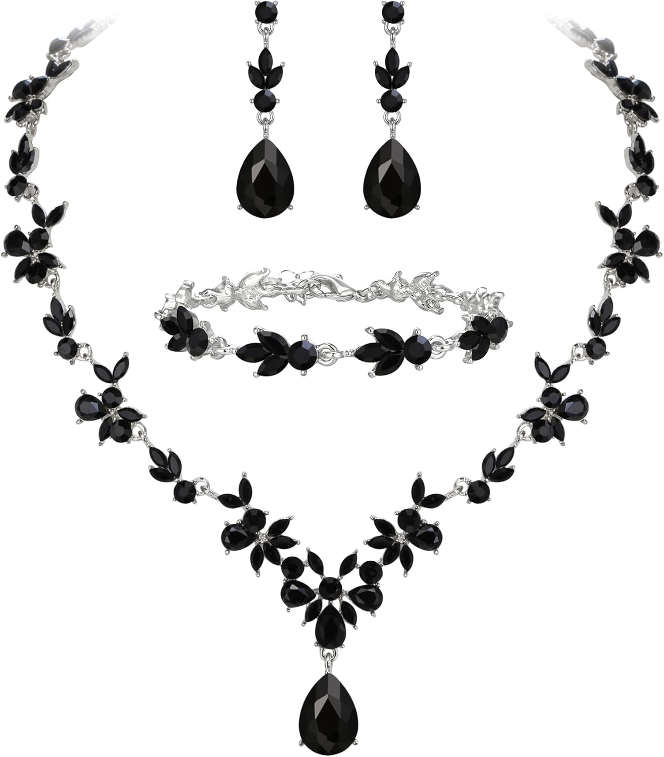 Thumbnail 6 de Parure bijoux de mariage Clearine : collier Y, bracelet tennis et boucles pendantes en cristal bleu