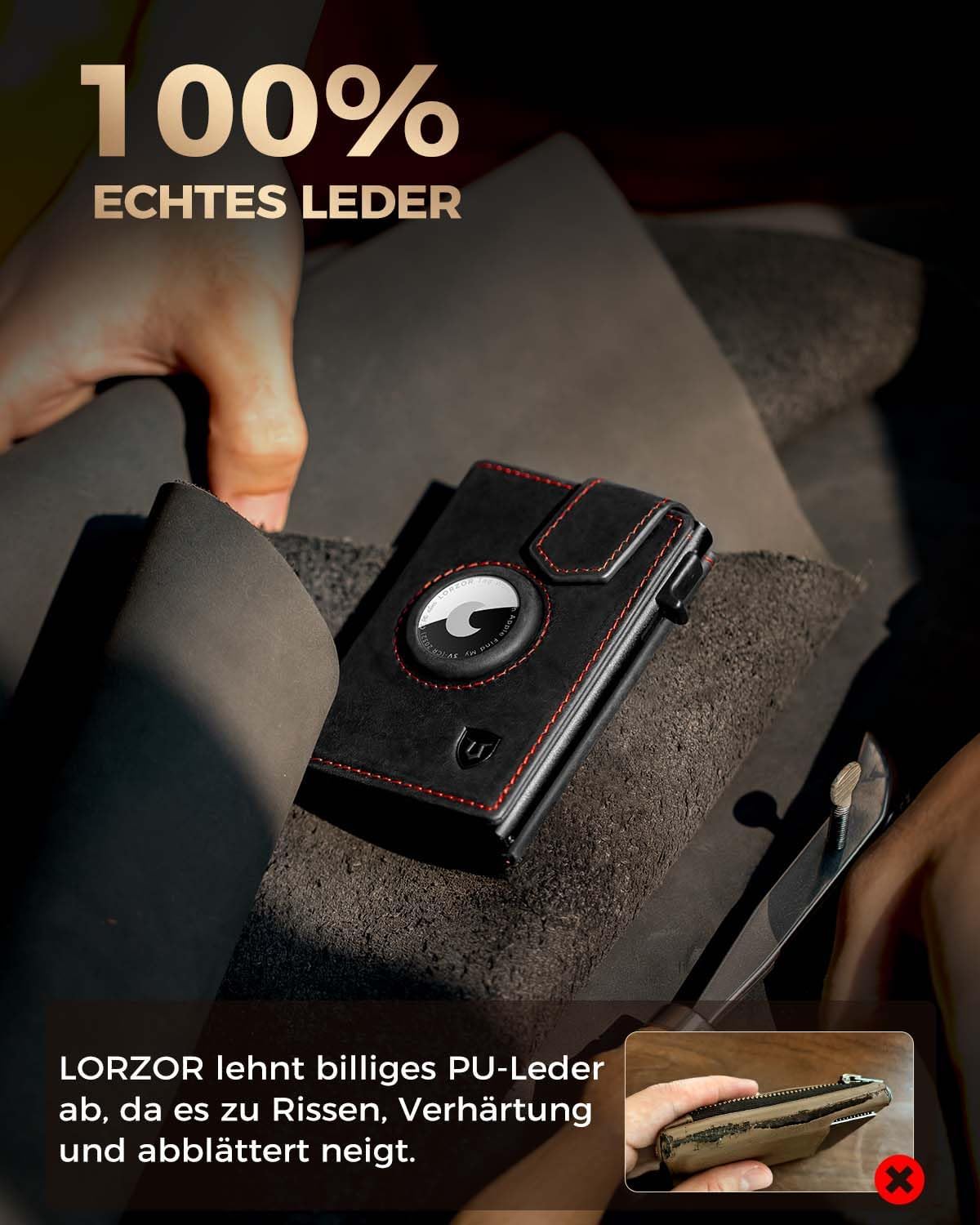 Thumbnail 4 de LORZOR AirTag Wallet mit XXL Münzfach – Slim Wallet aus Echtleder, RFID-Schutz und AirTag Integration