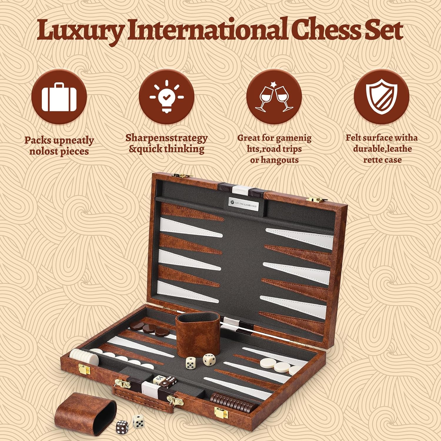 Thumbnail 2 de Backgammon Set with Premium Leather Case – 11 Inch Travel Board
