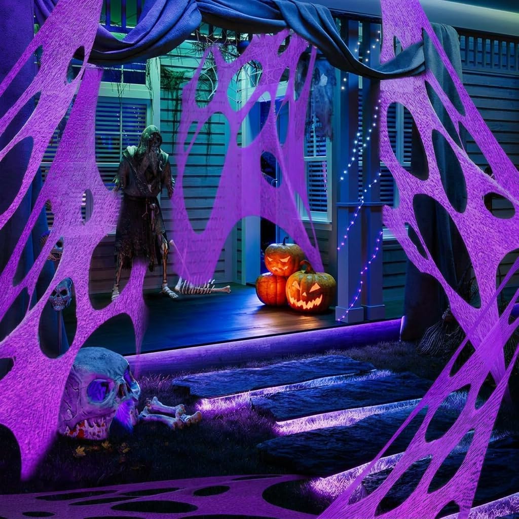 Detalle 2 de wymulot zise 1 Purple Glow-in-the-Dark Spider Web with Black Light