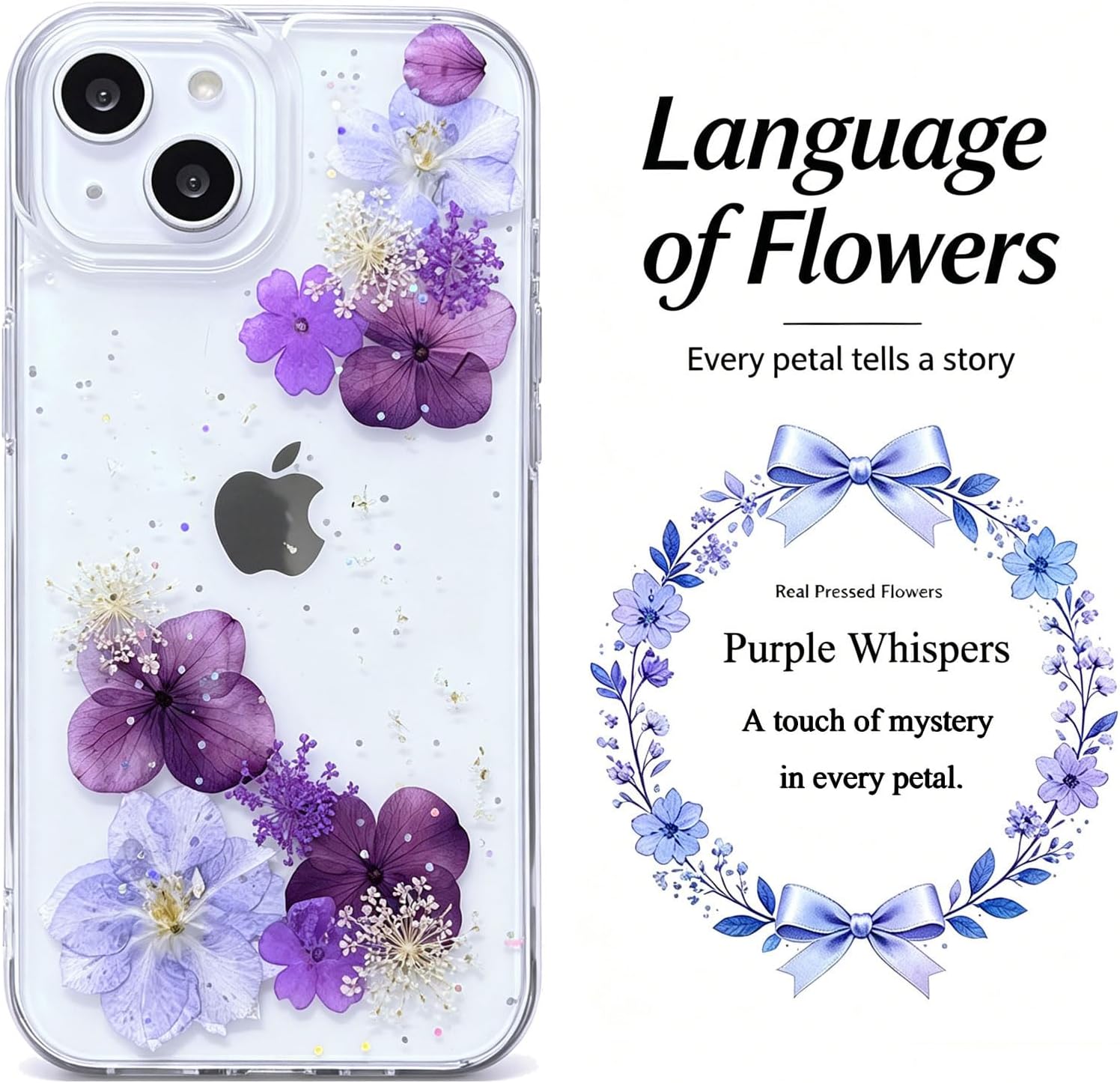 Thumbnail 1 de Abbery Flower-14 iPhone 14 Case, Clear TPU with Pressed Flowers and Glitter